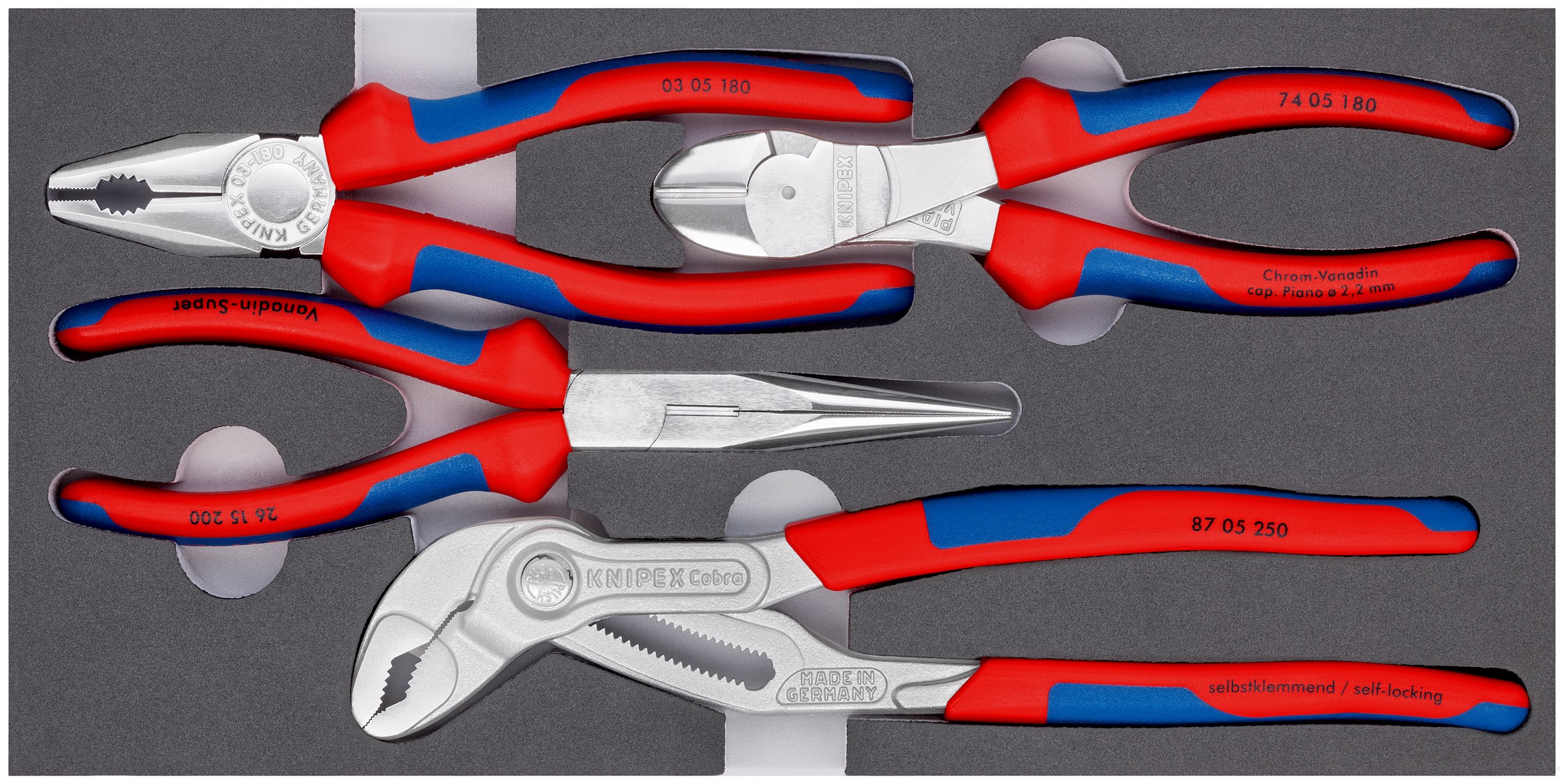 KNIPEX 00 20 01 V17 Sada kleští v pěnové vložce 4 díly