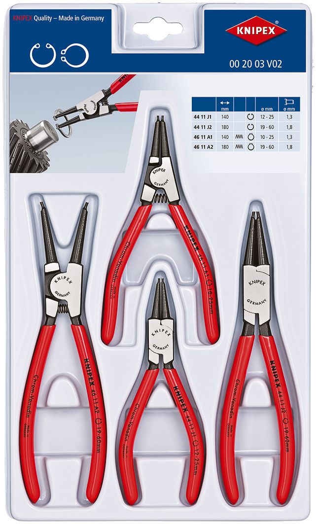 KNIPEX 00 20 03 V02 Sada kleští na pojistné kroužky 4 díly