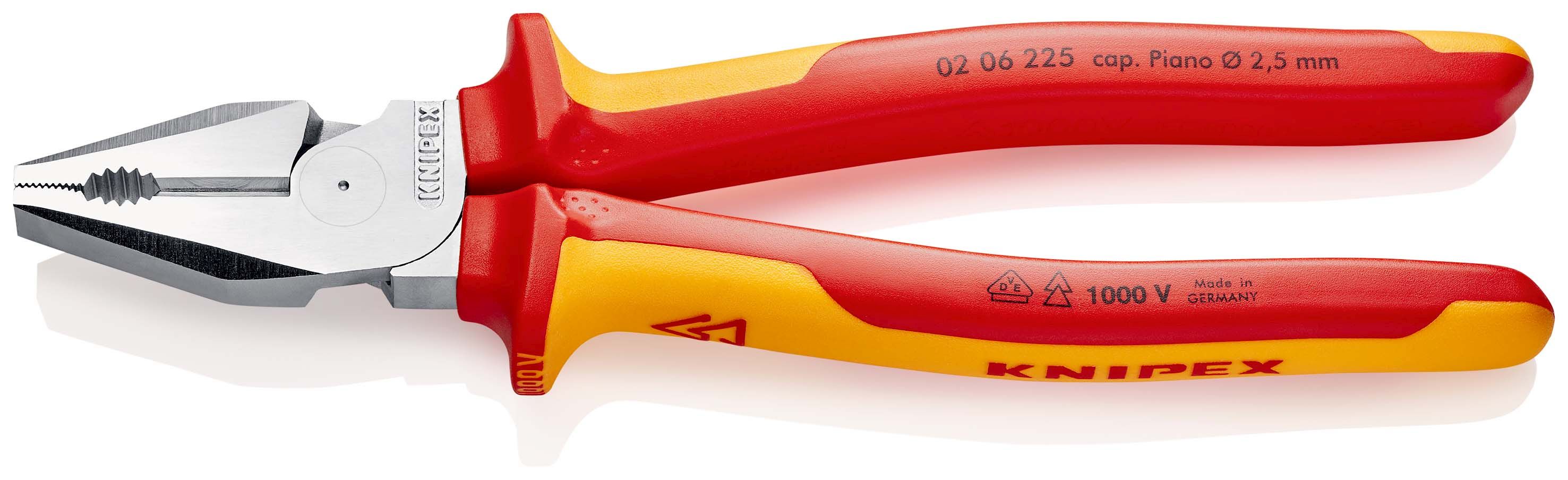 KNIPEX 02 06 225 Silové kombinované kleště izolované vícesložkovými návleky, certifikace VDE chromované 225 mm