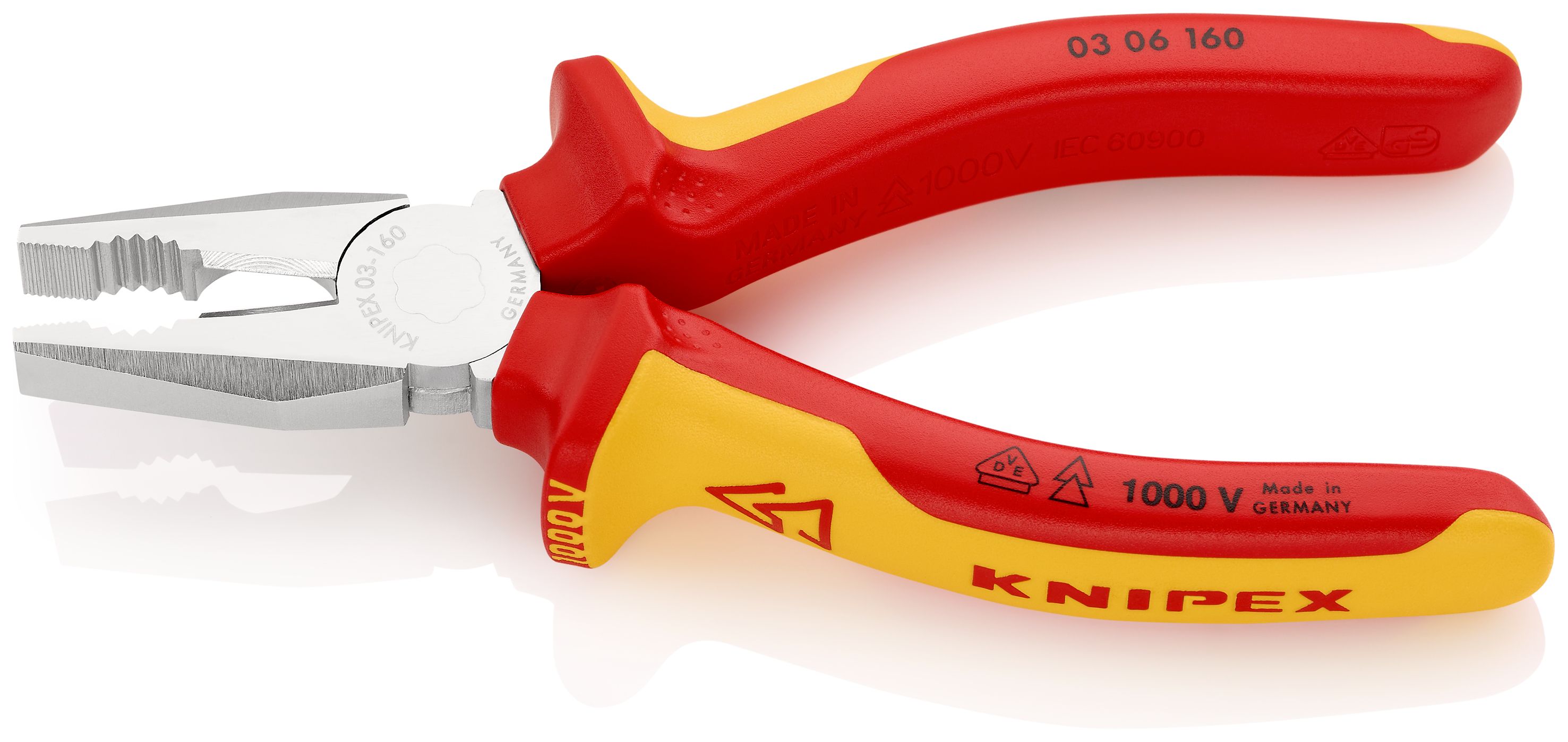 KNIPEX 03 06 160 Kombinované kleště izolované vícesložkovými návleky, certifikace VDE chromované 160 mm