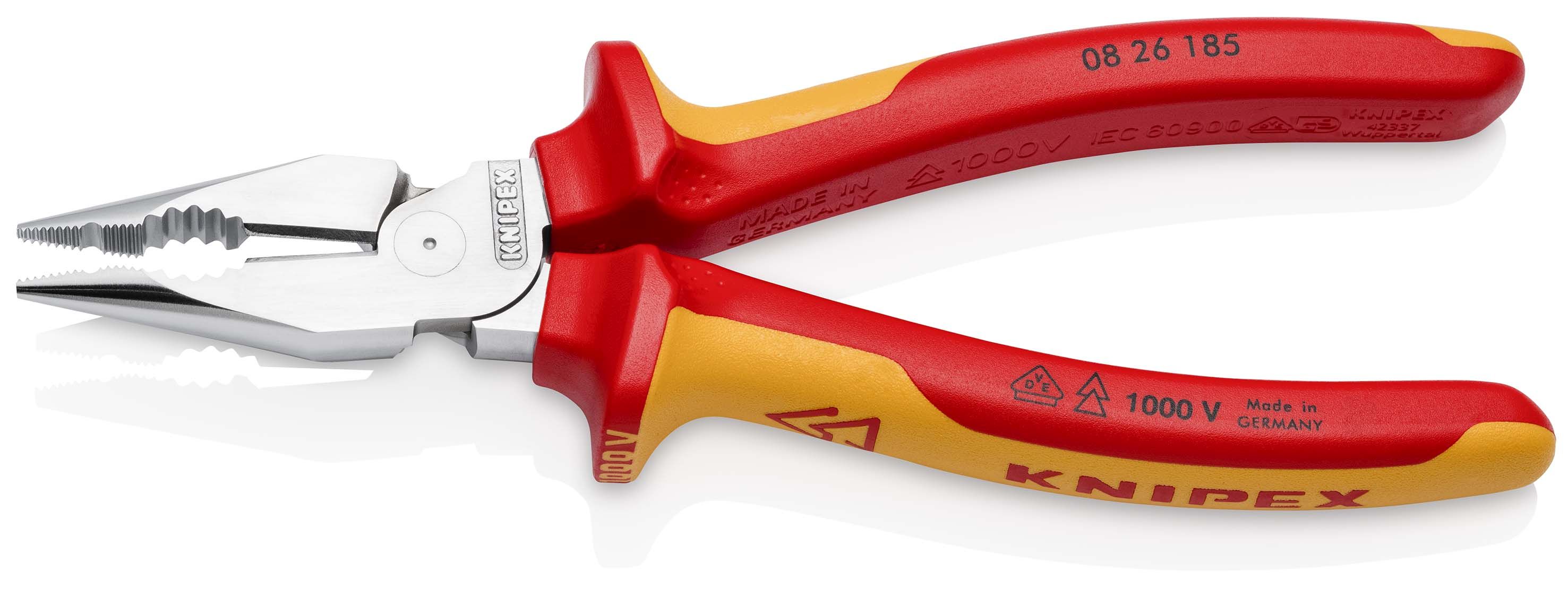 KNIPEX 08 26 185 Kombinované úzké ploché kleště izolované vícesložkovými návleky, certifikace VDE chromované 185 mm