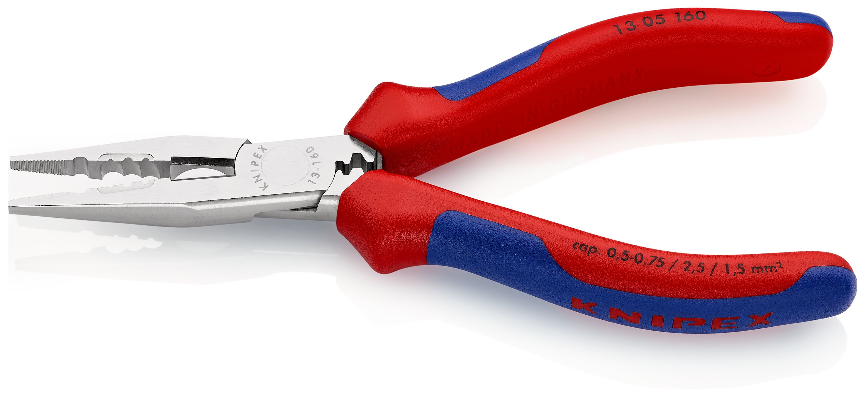 KNIPEX 13 05 160 Elektrikářské kleště s vícekomponentními rukojeťmi chromované 160 mm