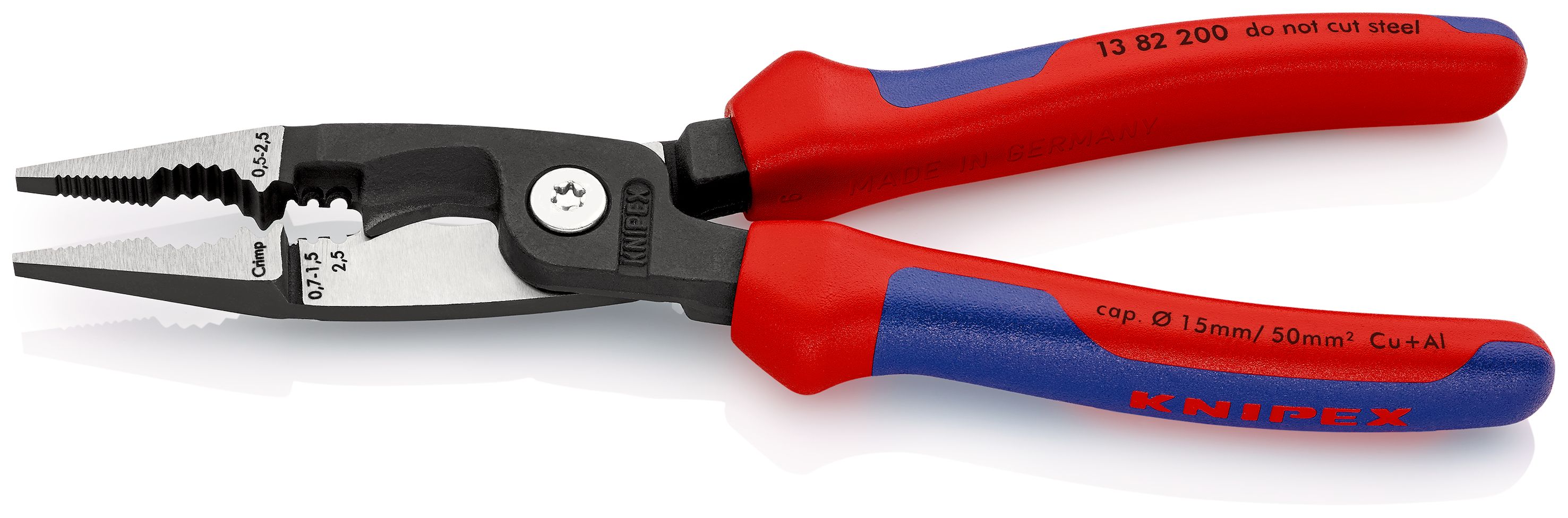 KNIPEX 13 82 200 Elektroinstalační kleště s vícekomponentními rukojeťmi atramentované na černo 200 mm