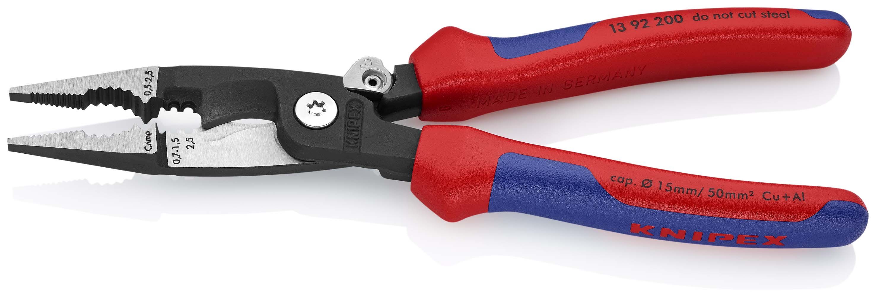 KNIPEX 13 92 200 Elektroinstalační kleště s vícekomponentními rukojeťmi atramentované na černo 200 mm