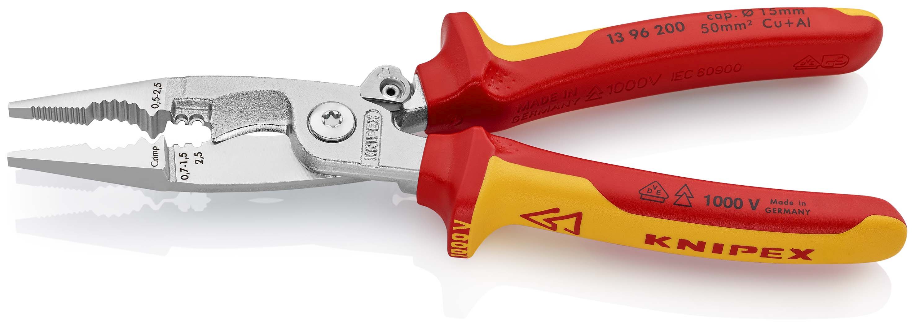 KNIPEX 13 96 200 Elektroinstalační kleště izolované vícesložkovými návleky, certifikace VDE chromované 200 mm
