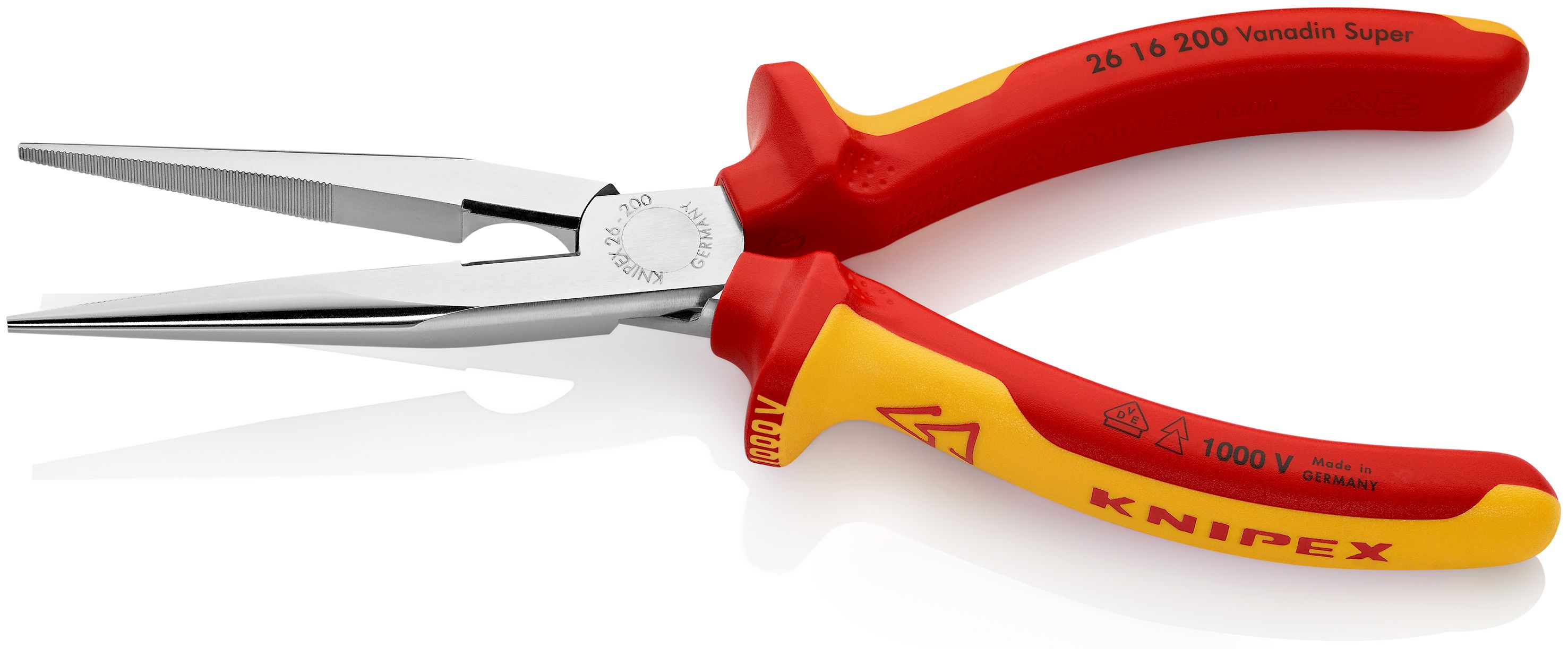 KNIPEX 26 16 200 Půlkulaté kleště s břity (úzké ploché kleště) izolované vícesložkovými návleky, certifikace VDE chromované 200 mm