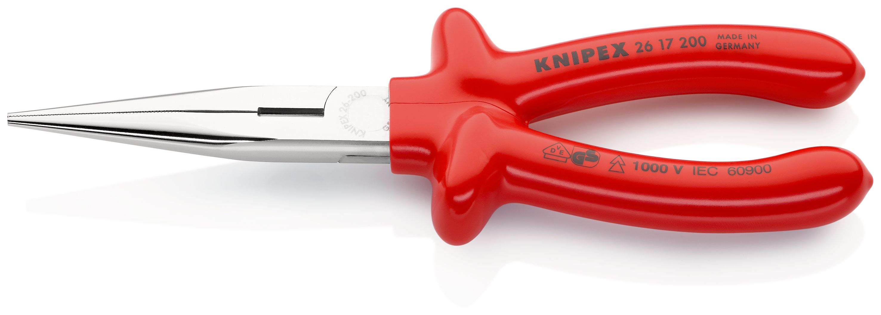 KNIPEX 26 17 200 Půlkulaté kleště s břity (úzké ploché kleště) izolace nanášená ponorem, zkoušeno podle norem VDE chromované 200 mm