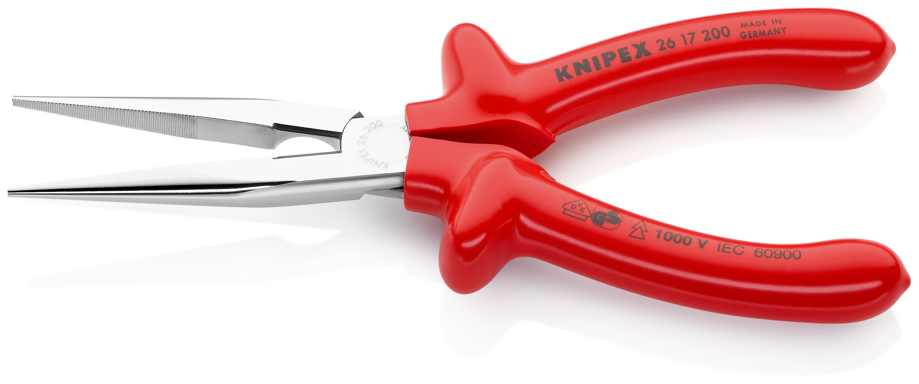 KNIPEX 26 17 200 Půlkulaté kleště s břity (úzké ploché kleště) izolace nanášená ponorem, zkoušeno podle norem VDE chromované 200 mm