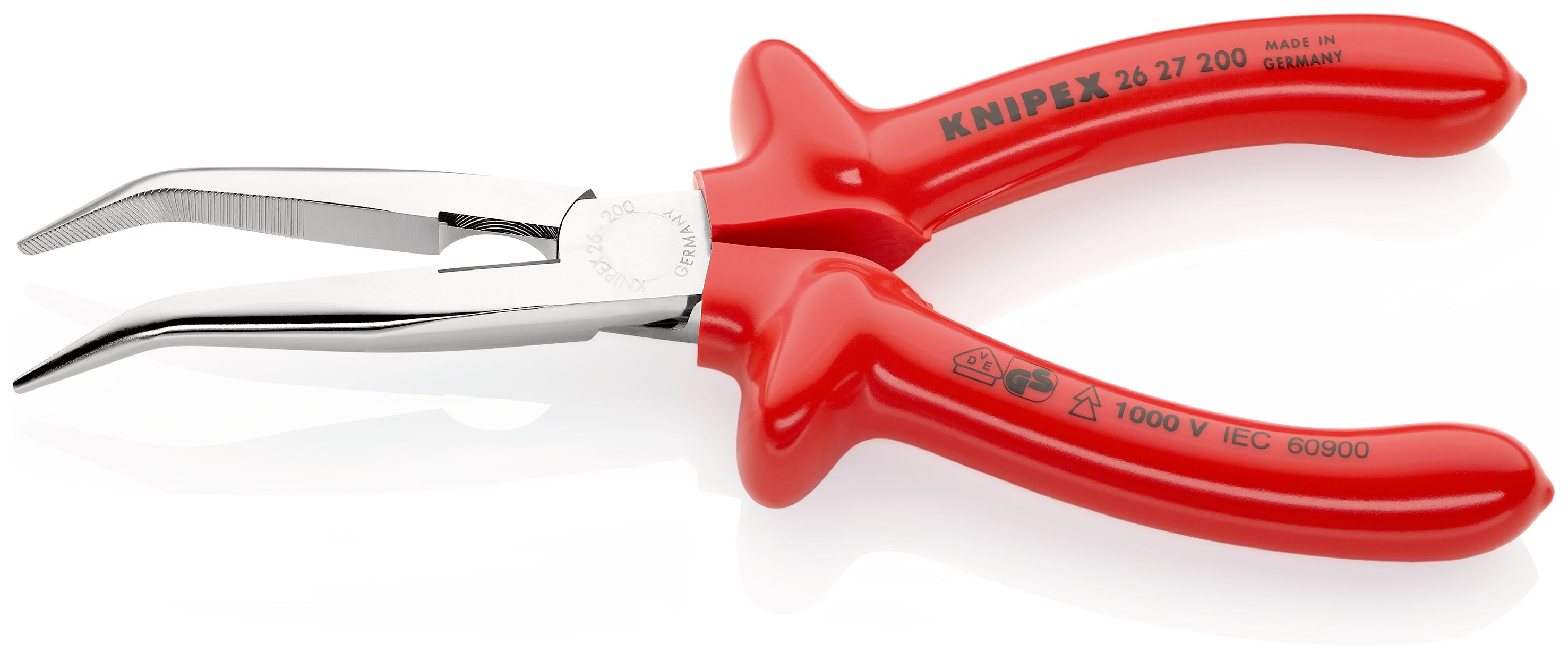 KNIPEX 26 27 200 Půlkulaté kleště s břity (úzké ploché kleště) izolace nanášená ponorem, zkoušeno podle norem VDE chromované 200 mm