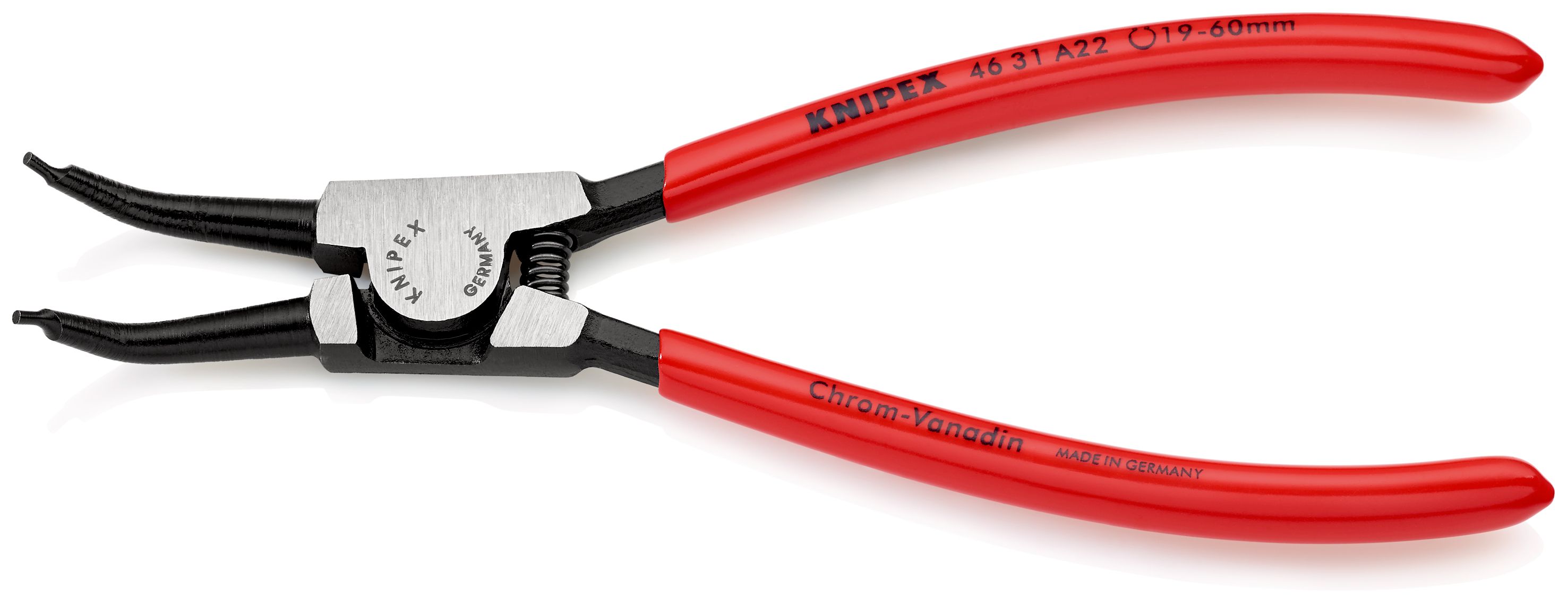 KNIPEX 46 31 A22 Kleště na pojistné kroužky pro vnější kroužky na hřídelích Nahnutý v úhlu 45° potaženo plastem atramentované na černo 185 mm