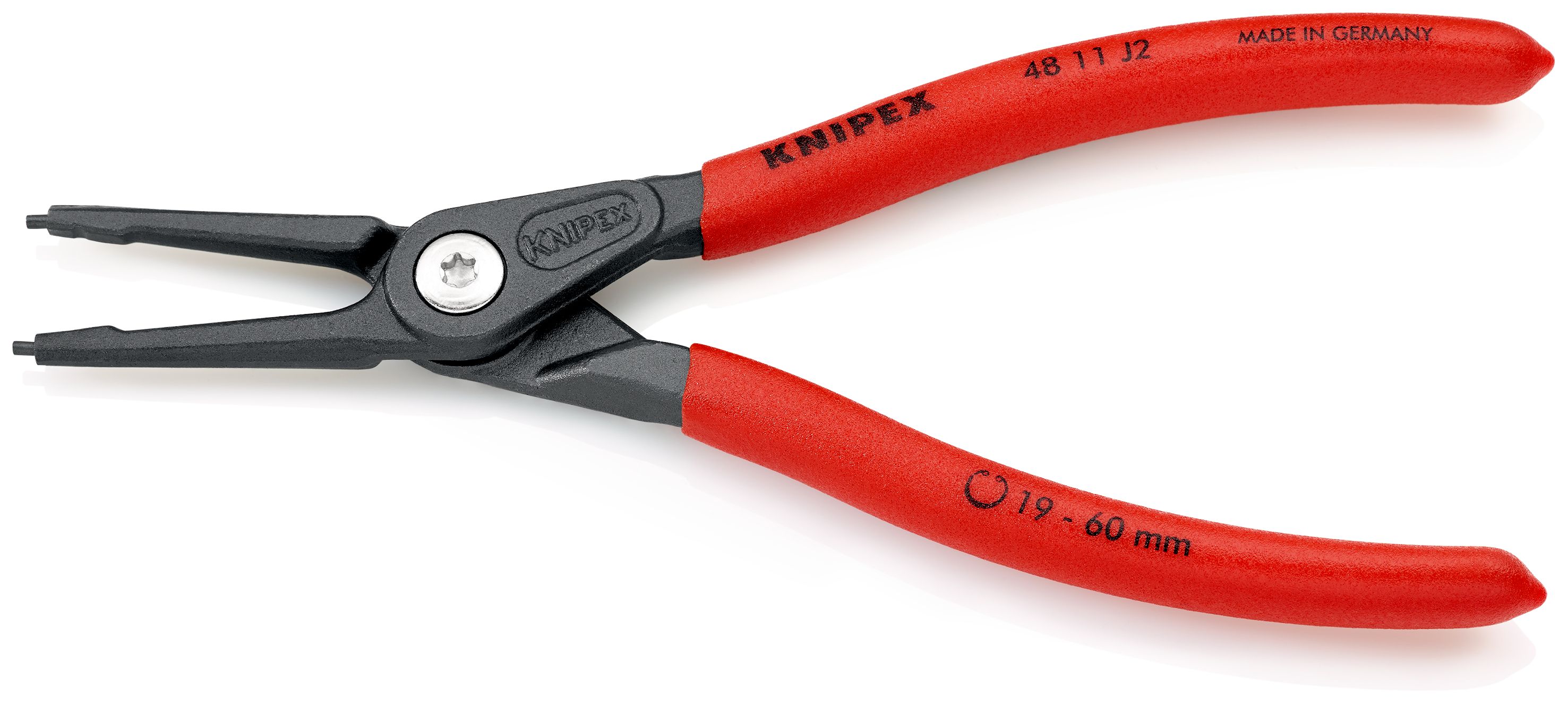 KNIPEX 48 11 J2 Precizní kleště na pojistné kroužky pro vnitřní kroužky v otvorech potaženy neklouzavým plastem fosfátováno atramentolem na šedo 180 mm