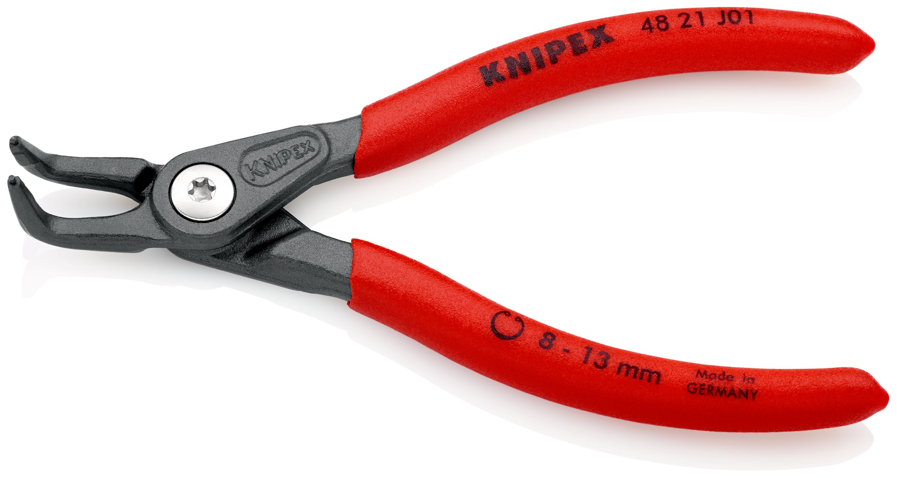 KNIPEX 48 21 J01 Precizní kleště na pojistné kroužky pro vnitřní kroužky v otvorech potaženy neklouzavým plastem fosfátováno atramentolem na šedo 130 mm