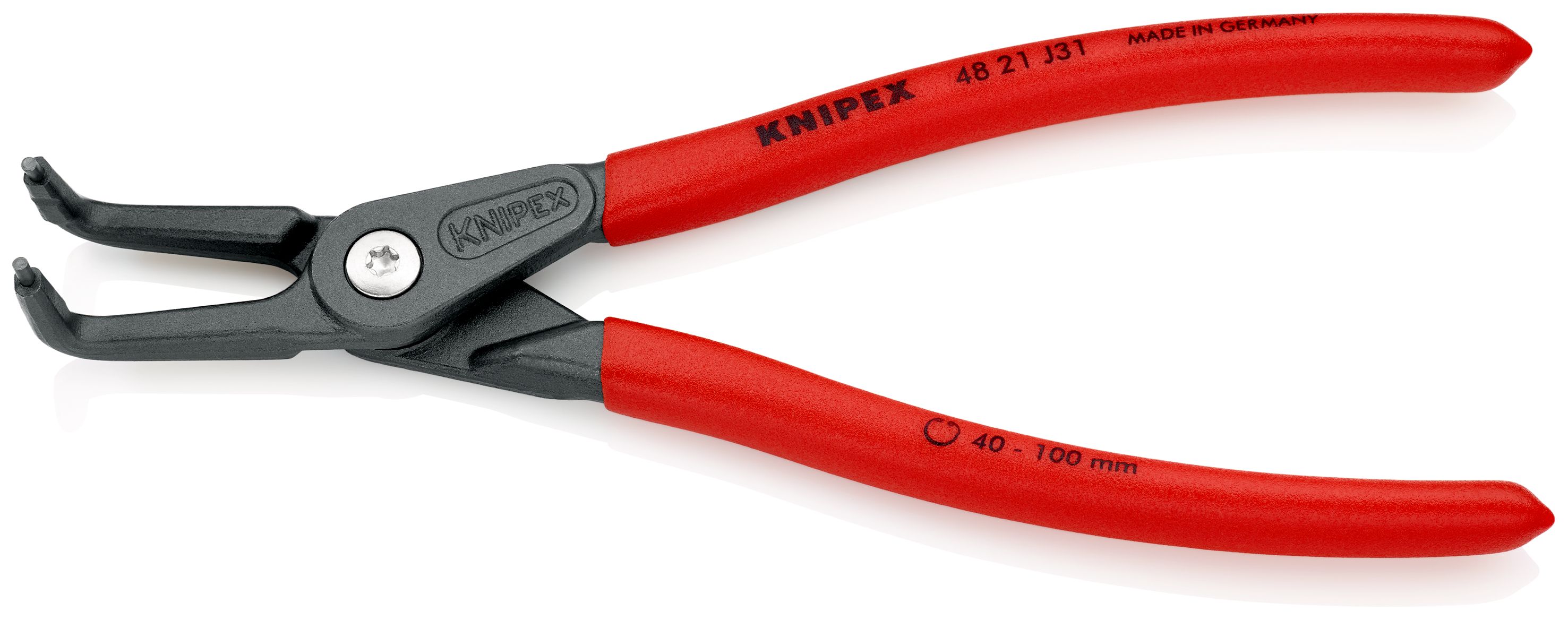 KNIPEX 48 21 J31 Precizní kleště na pojistné kroužky pro vnitřní kroužky v otvorech potaženy neklouzavým plastem fosfátováno atramentolem na šedo 210 mm