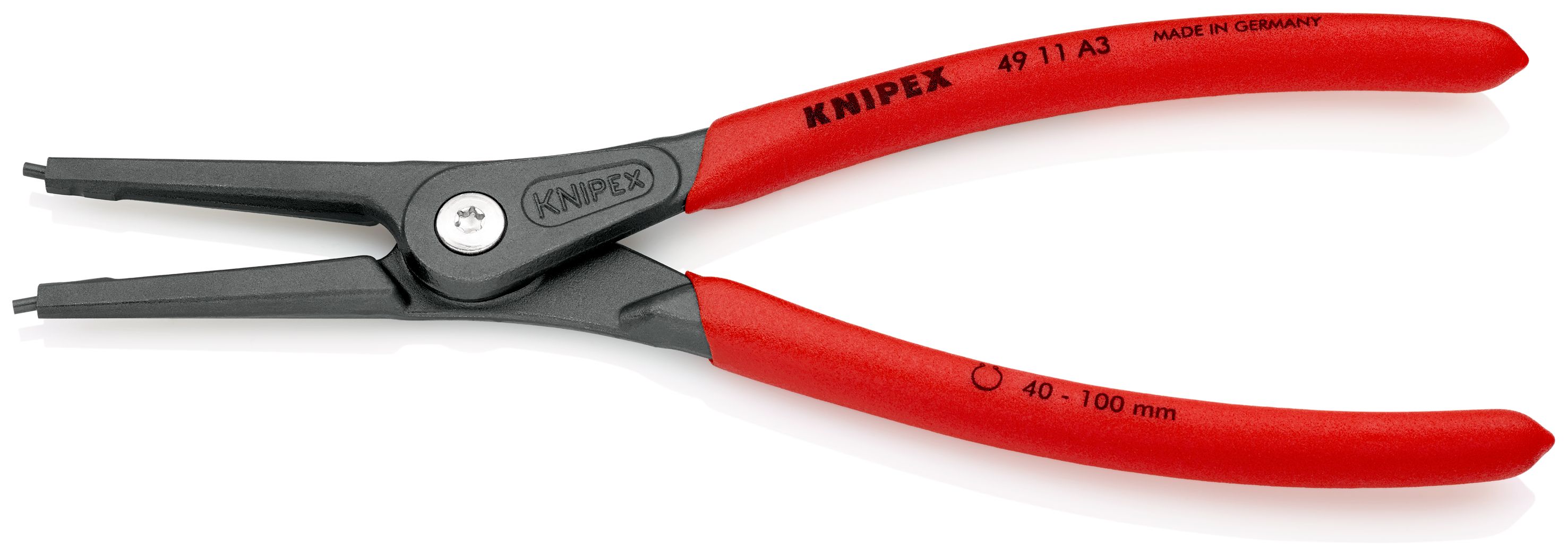 KNIPEX 49 11 A3 Precizní kleště na pojistné kroužky pro vnější kroužky na hřídelích potaženy neklouzavým plastem fosfátováno atramentolem na šedo 225 mm