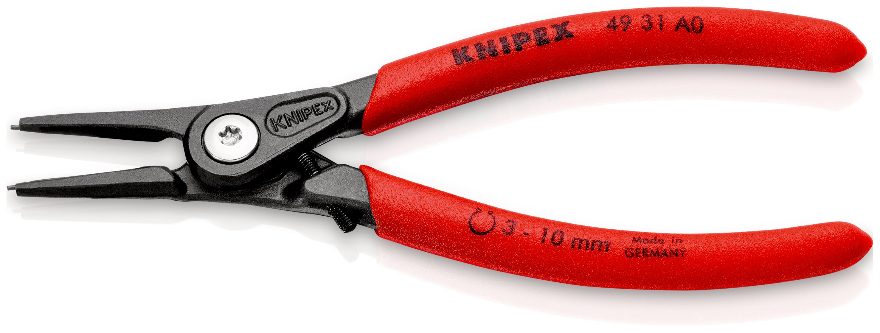 KNIPEX 49 31 A0 Precizní kleště na pojistné kroužky pro vnější kroužky na hřídelích s omezením rozevření potaženy neklouzavým plastem fosfátováno atramentolem na šedo 140 mm