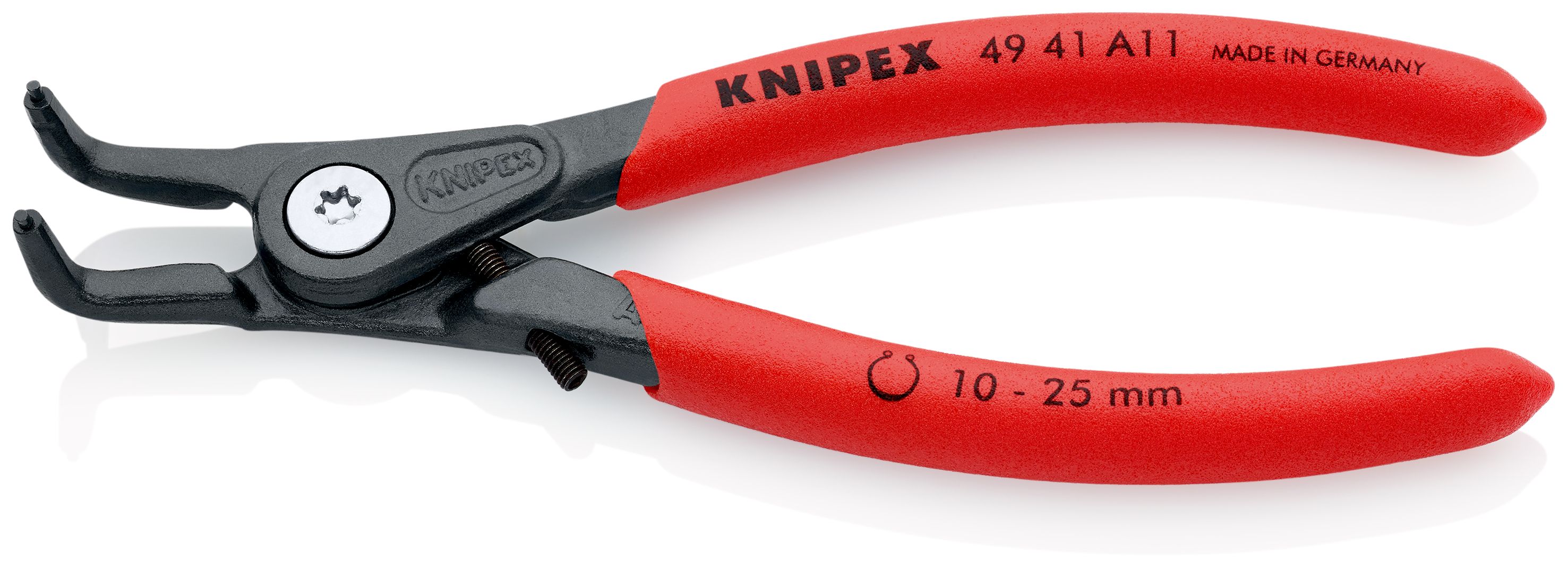 KNIPEX 49 41 A11 Precizní kleště na pojistné kroužky pro vnější kroužky na hřídelích potaženy neklouzavým plastem fosfátováno atramentolem na šedo 130 mm