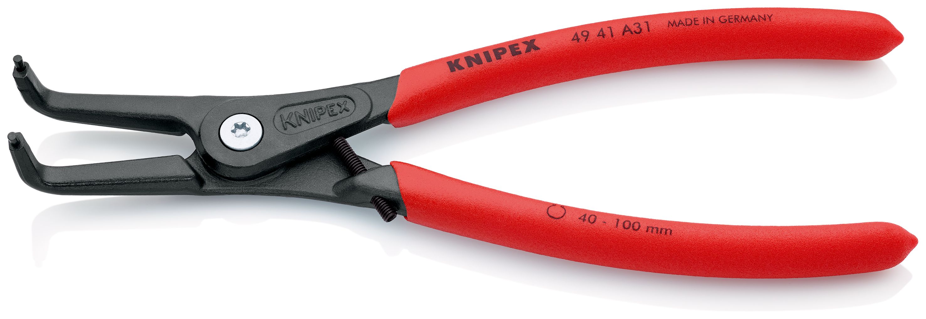KNIPEX 49 41 A31 Precizní kleště na pojistné kroužky pro vnější kroužky na hřídelích potaženy neklouzavým plastem fosfátováno atramentolem na šedo 210 mm