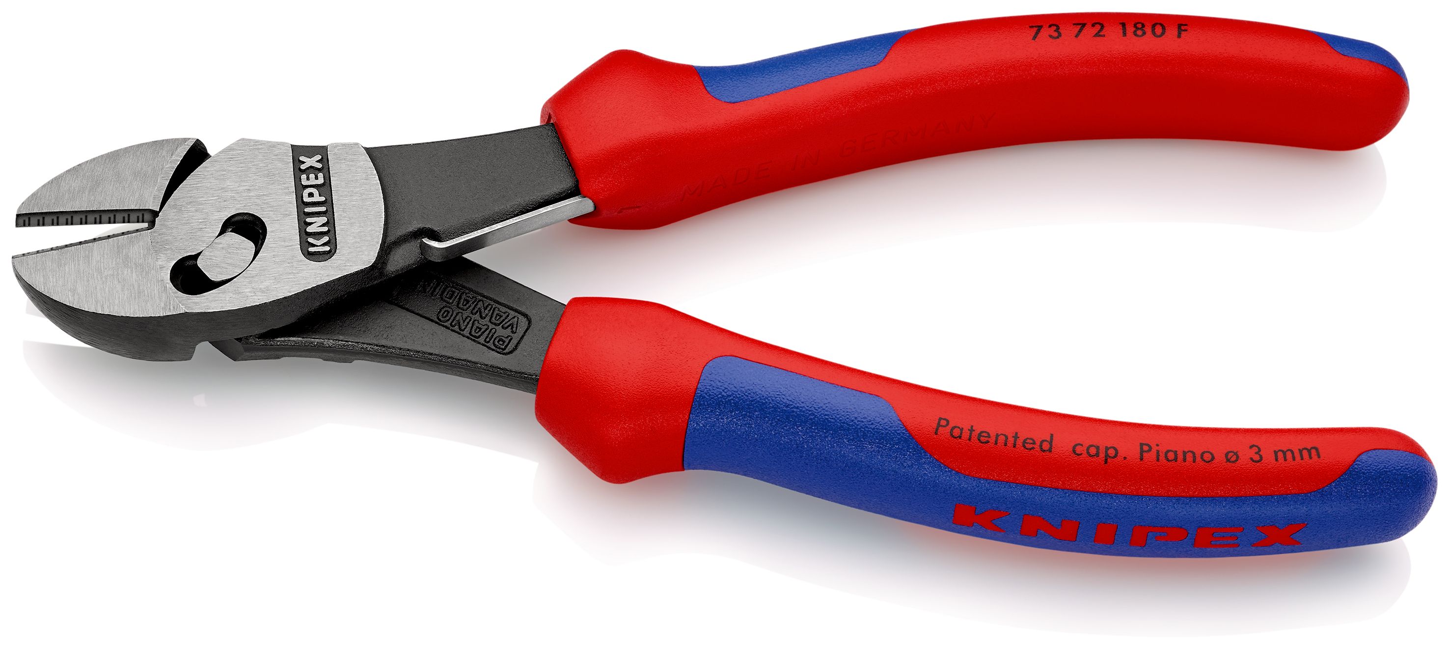 KNIPEX 73 72 180 F TwinForce® Vysoce výkonné kleště na štípání drátu s otevírací pružinou s vícekomponentními rukojeťmi atramentované na černo 180 mm