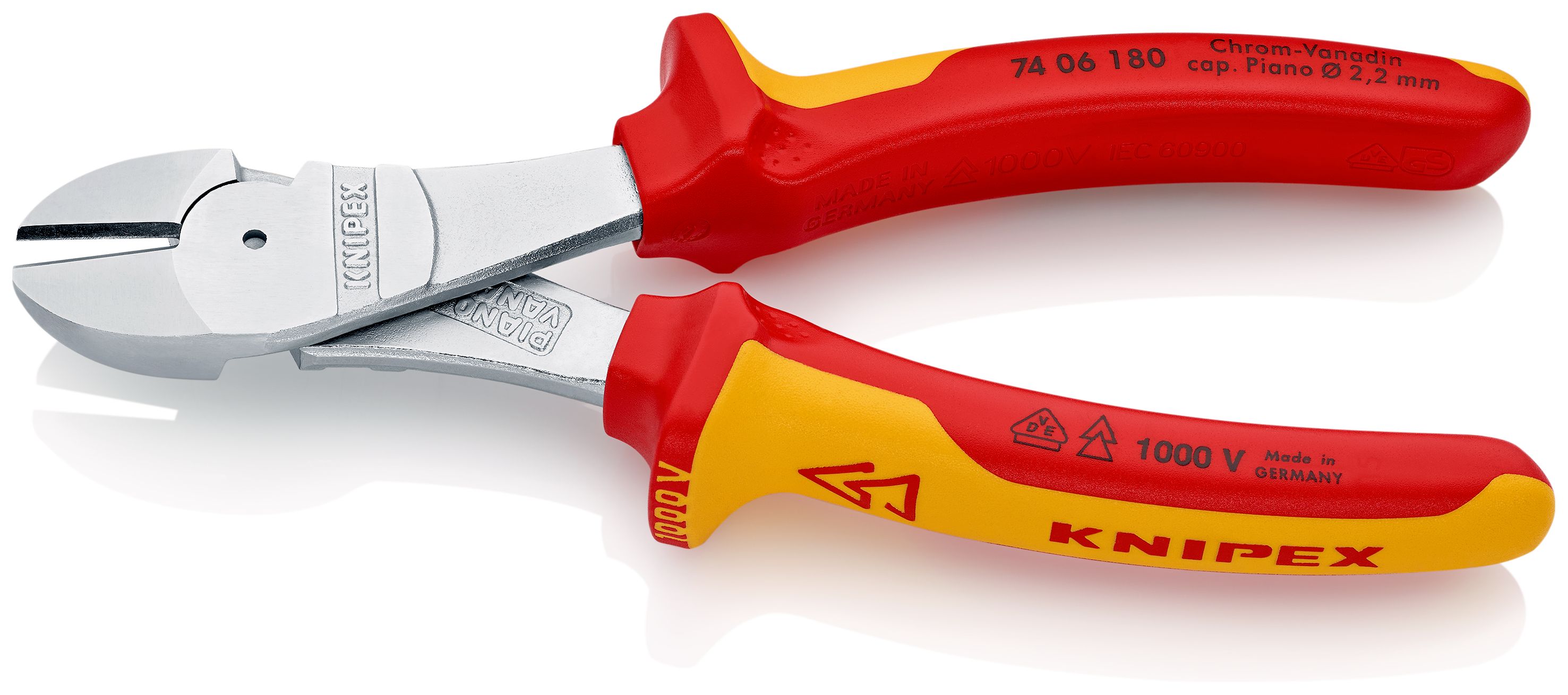KNIPEX 74 06 180 Silové boční štípací kleště izolované vícesložkovými návleky, certifikace VDE chromované 180 mm