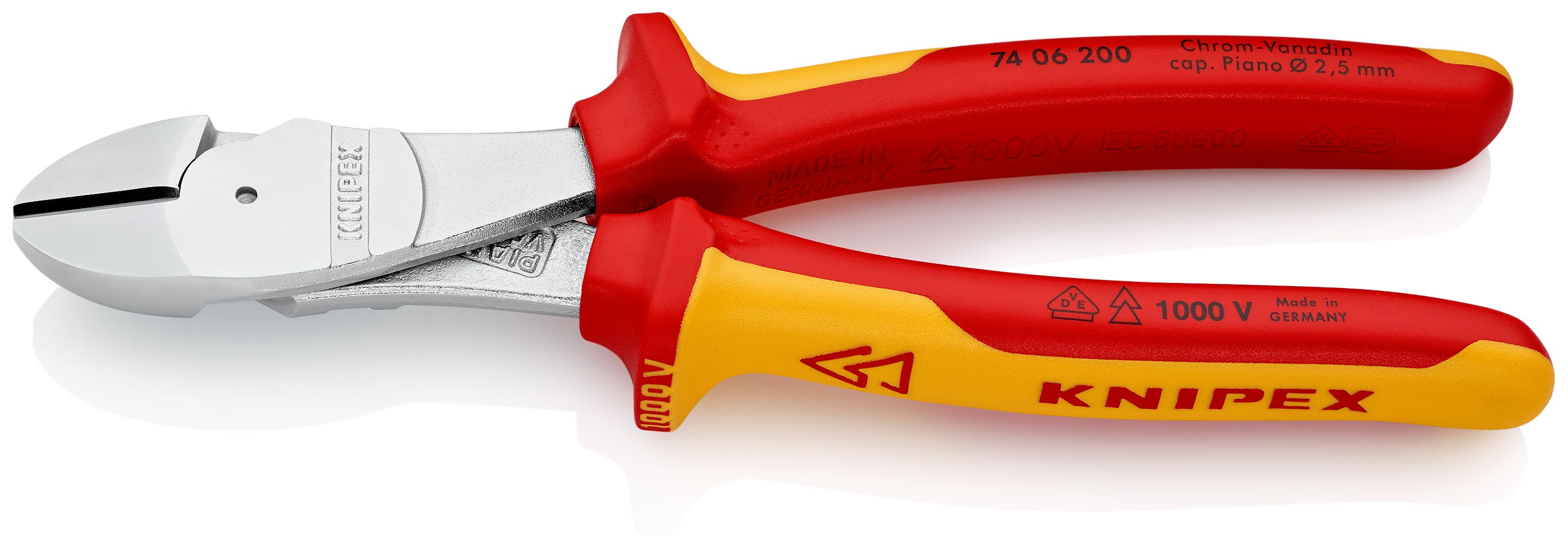 KNIPEX 74 06 200 Silové boční štípací kleště izolované vícesložkovými návleky, certifikace VDE chromované 200 mm