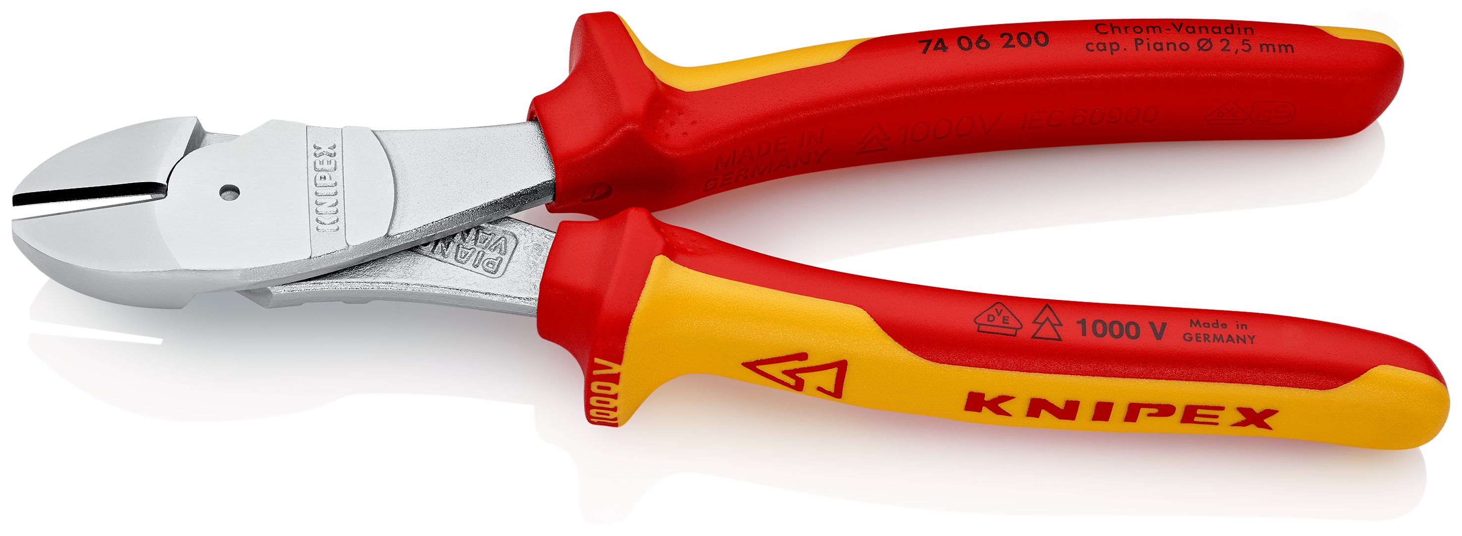 KNIPEX 74 06 200 Silové boční štípací kleště izolované vícesložkovými návleky, certifikace VDE chromované 200 mm