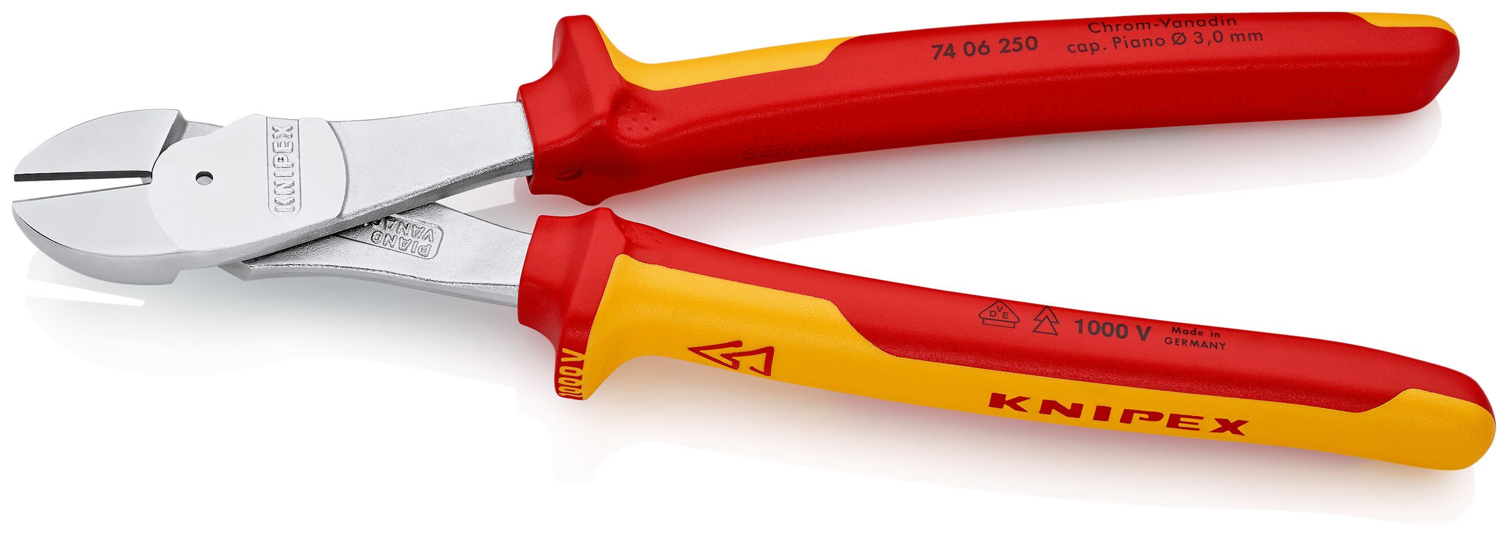 KNIPEX 74 06 250 Silové boční štípací kleště izolované vícesložkovými návleky, certifikace VDE chromované 250 mm