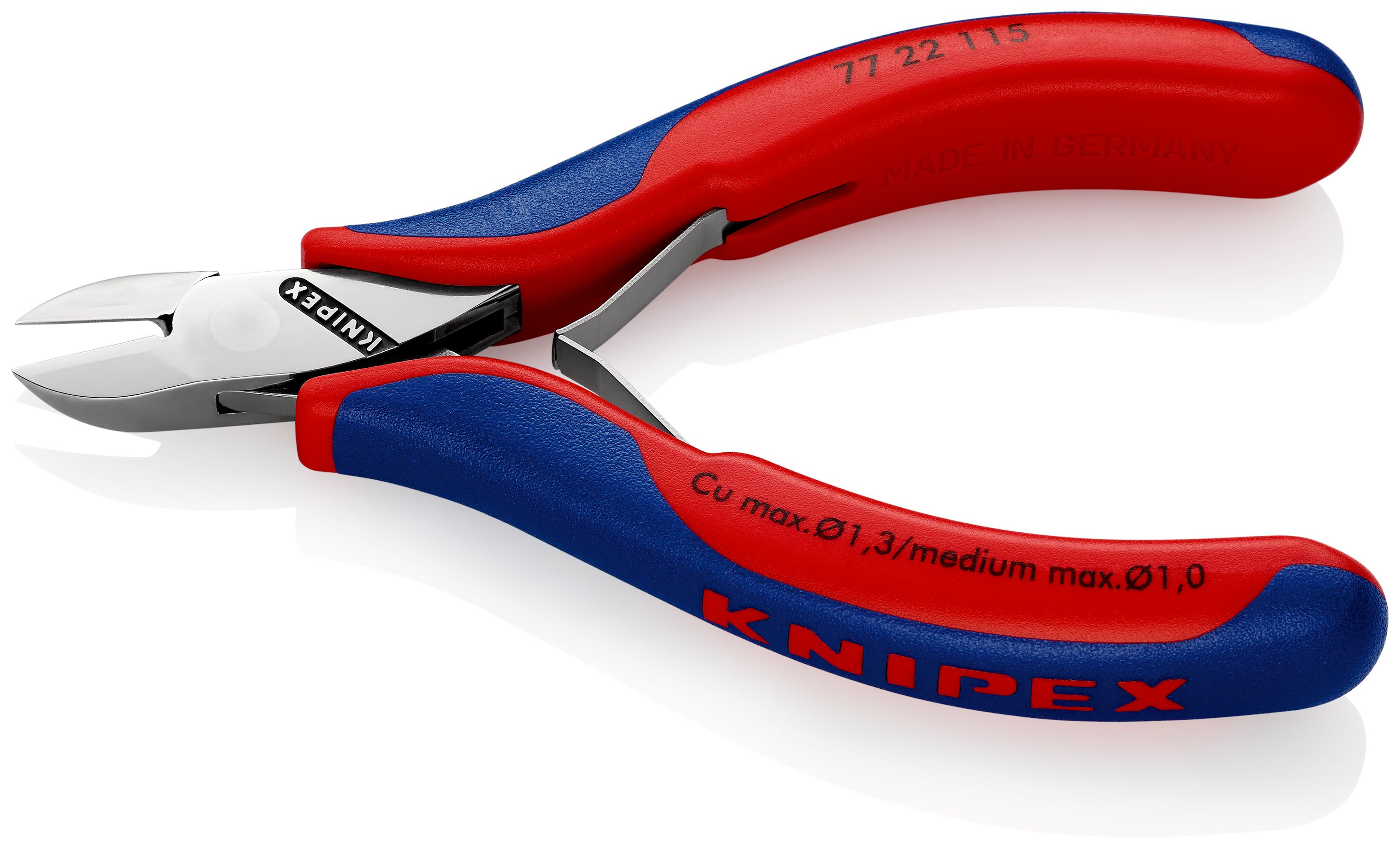 KNIPEX 77 22 115 Boční štípací kleště pro elektroniku S průvlečným kloubem s vícekomponentními rukojeťmi 115 mm