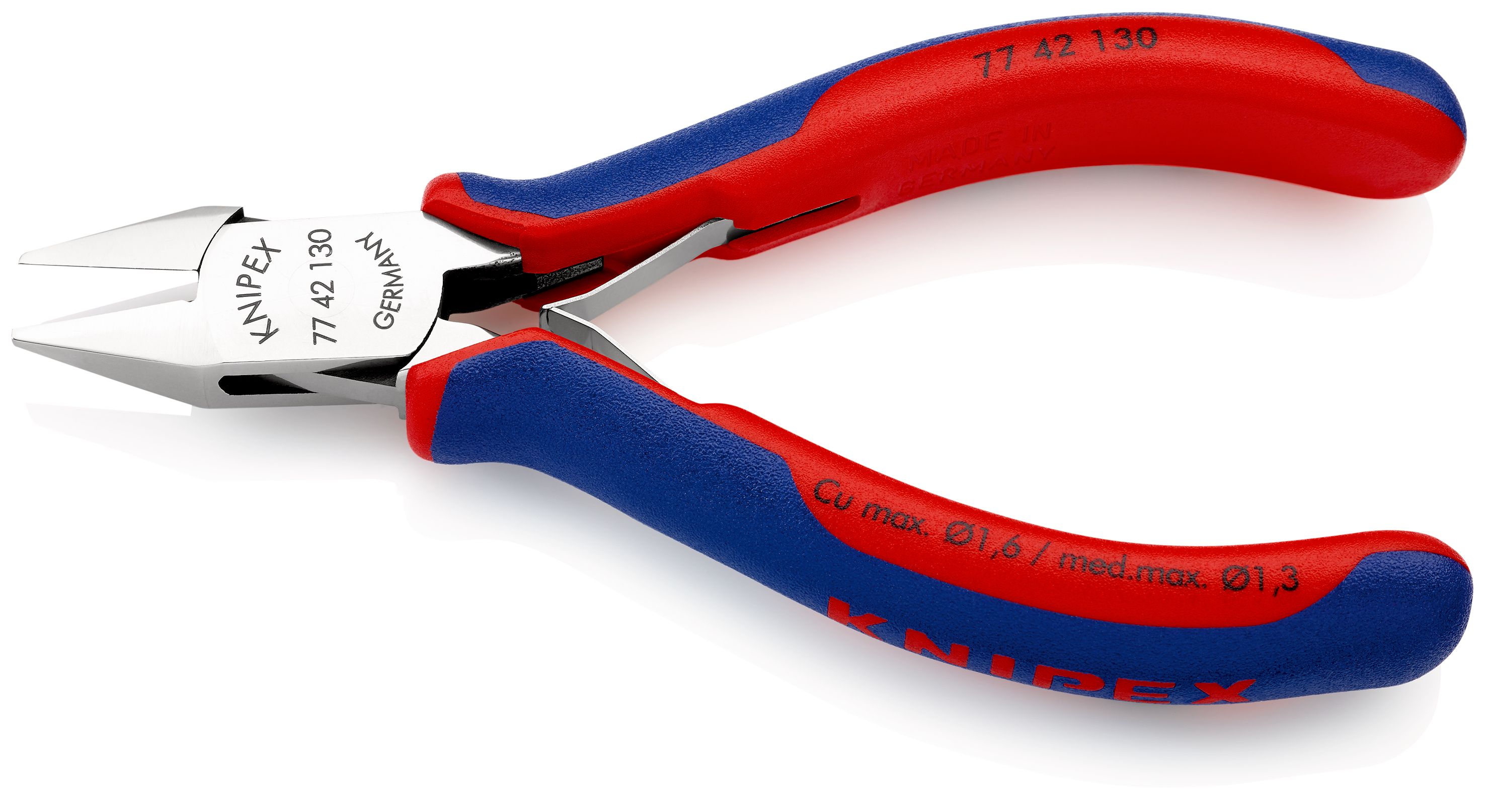 KNIPEX 77 42 130 Boční štípací kleště pro elektroniku S průvlečným kloubem s vícekomponentními rukojeťmi 130 mm