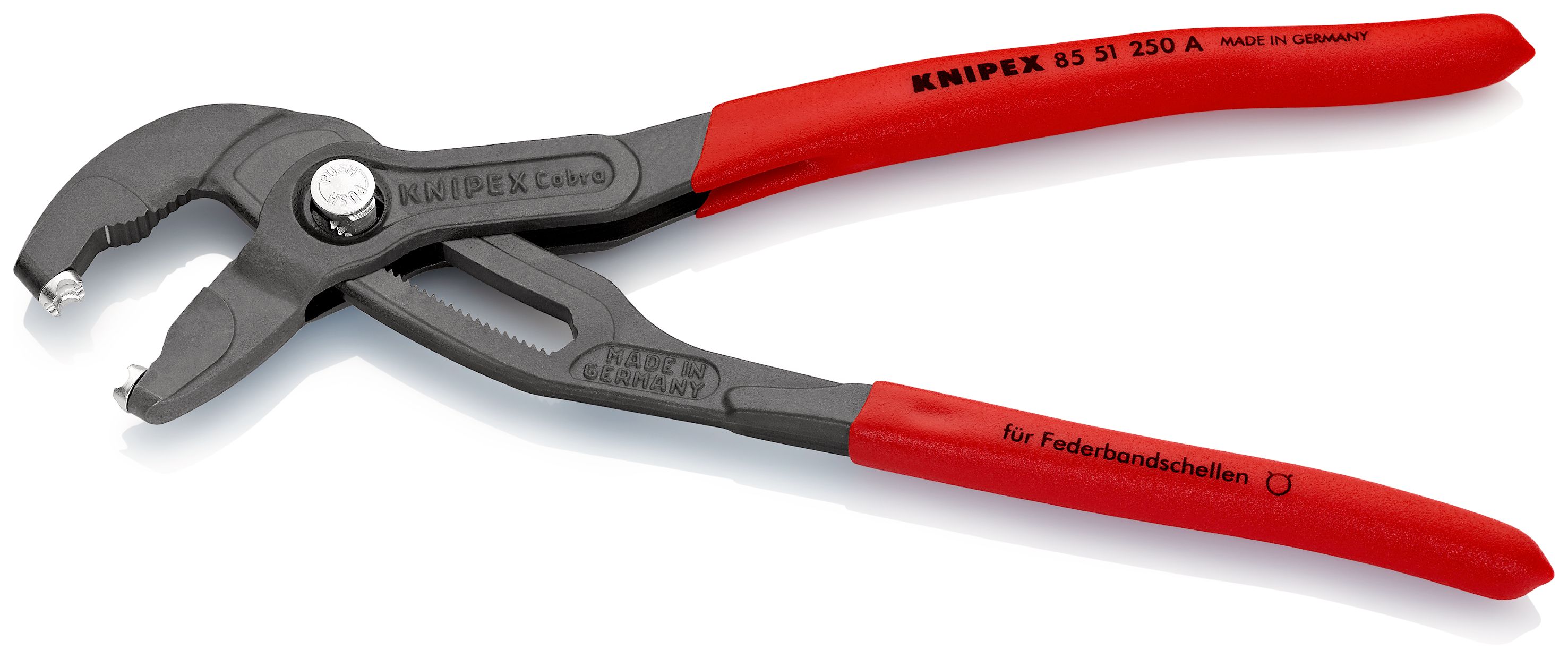 KNIPEX 85 51 250 A Kleště na sponky s pružicími pásy potaženy neklouzavým plastem fosfátováno atramentolem na šedo 250 mm