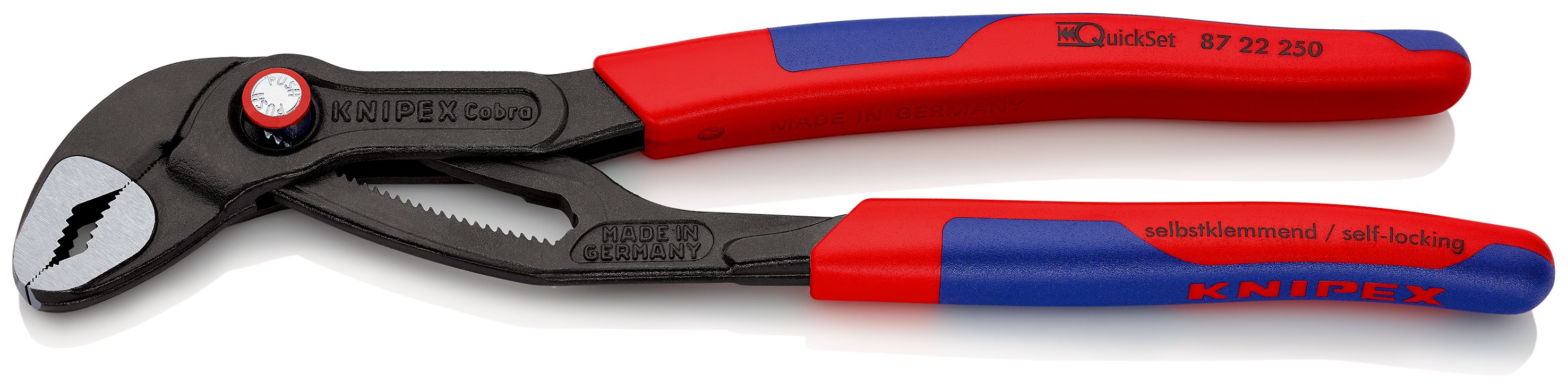 KNIPEX 87 22 250 Cobra® QuickSet Kleště na vodní čerpadla Hightech s tenkými vícesložkovými návleky fosfátováno atramentolem na šedo 250 mm