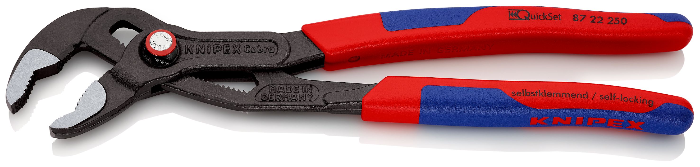 KNIPEX 87 22 250 Cobra® QuickSet Kleště na vodní čerpadla Hightech s tenkými vícesložkovými návleky fosfátováno atramentolem na šedo 250 mm