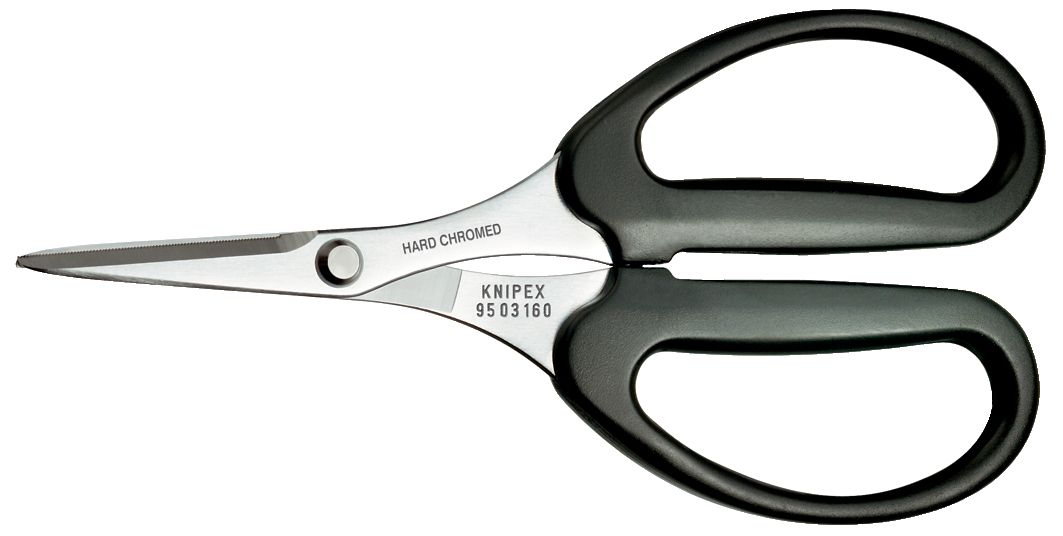 KNIPEX 95 03 160 SB Nůžky na vlákna z materiálu KEVLAR® s plastovým nástřikem chromované 160 mm