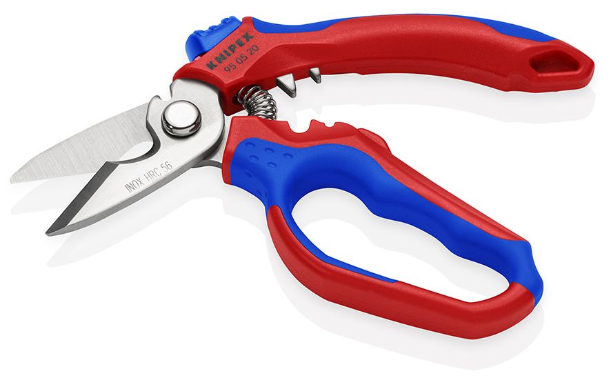 KNIPEX 95 05 20 SB Úhlové elektrikářské nůžky s vícesložkovými návleky, zesílenými skelným vláknem leštěno do vysokého lesku 160 mm
