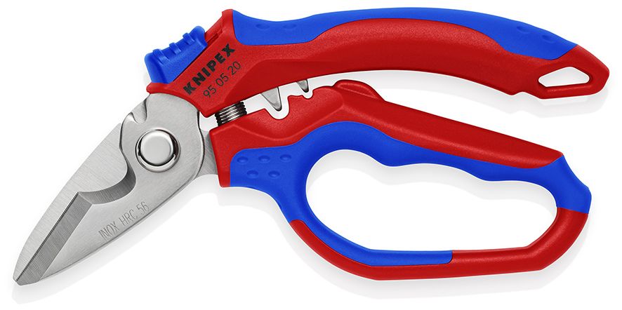 KNIPEX 95 05 20 SB Úhlové elektrikářské nůžky s vícesložkovými návleky, zesílenými skelným vláknem leštěno do vysokého lesku 160 mm
