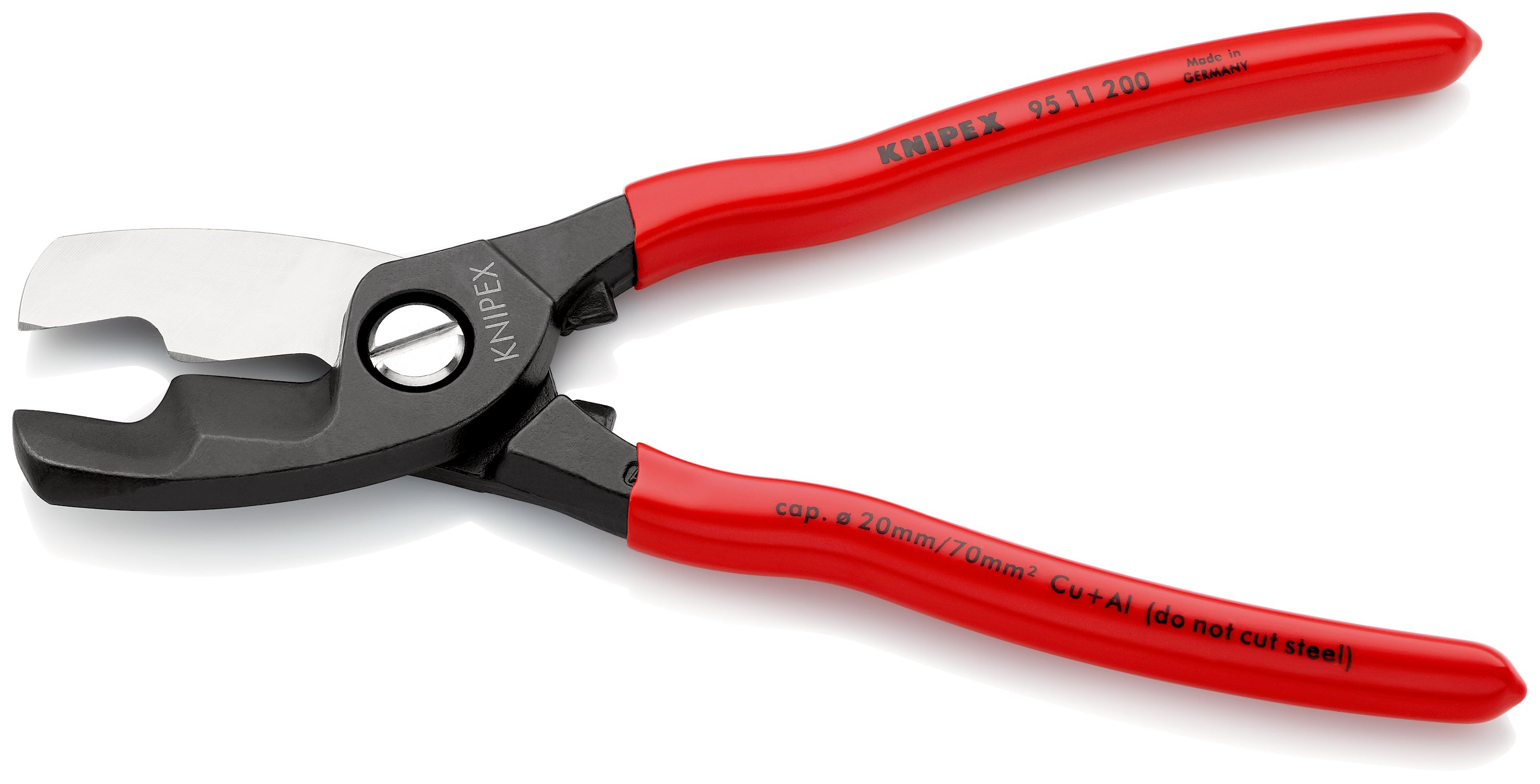 KNIPEX 95 11 200 Kabelové nůžky s dvojitým břitem potaženo plastem leštěné 200 mm