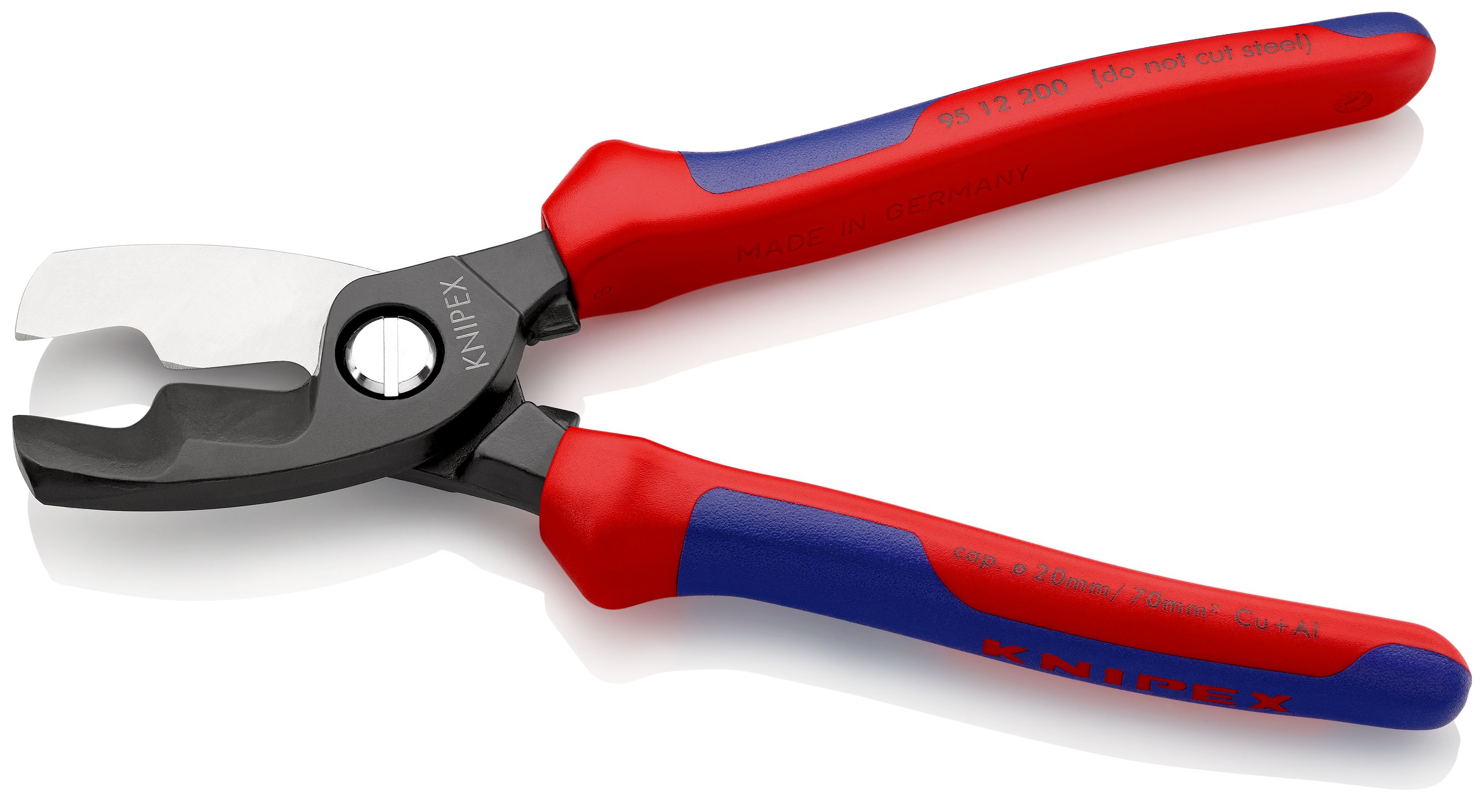 KNIPEX 95 12 200 Kabelové nůžky s dvojitým břitem s vícekomponentními rukojeťmi leštěné 200 mm