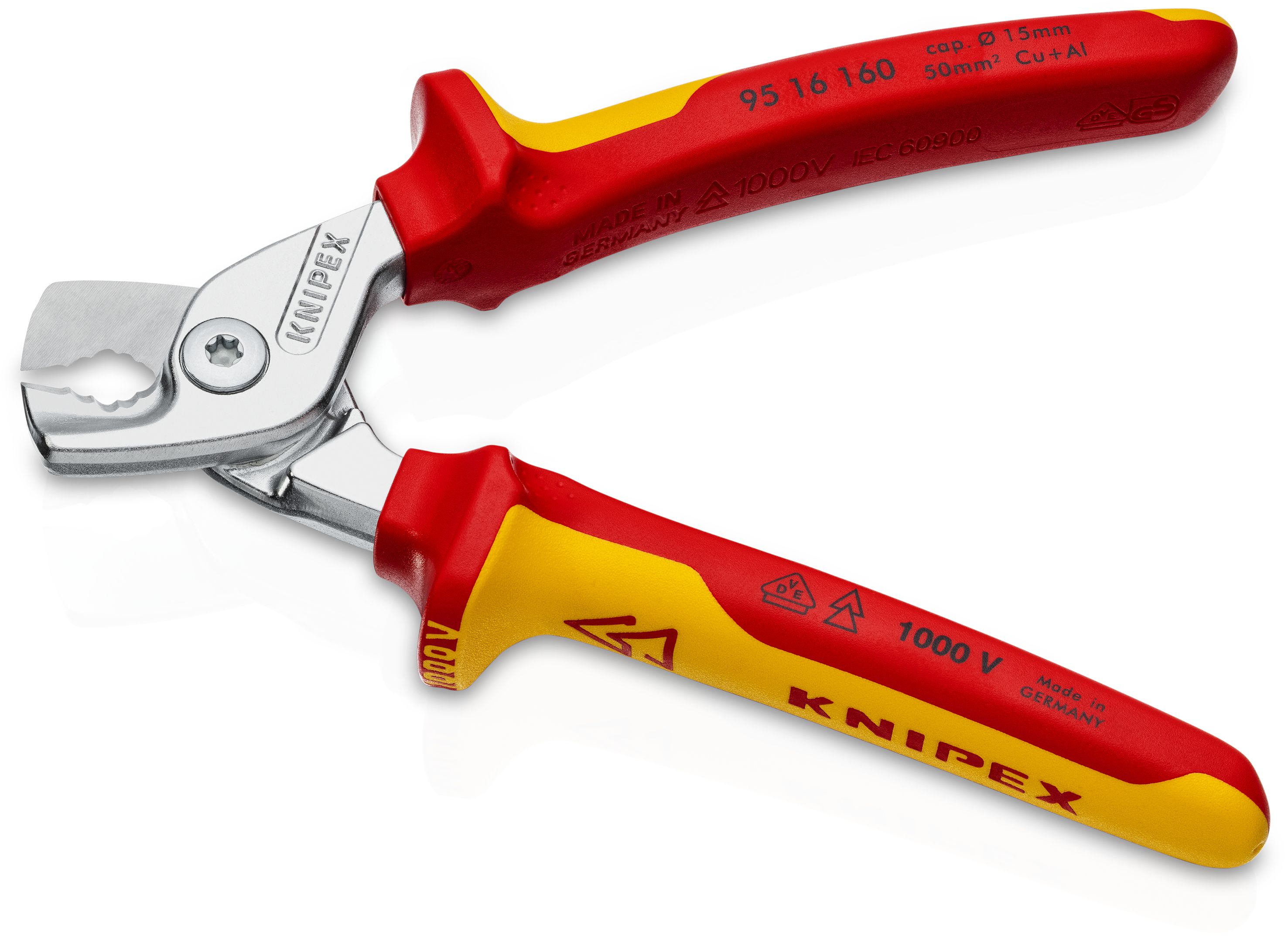 KNIPEX 95 16 160 StepCut® Kabelové nůžky izolované vícesložkovými návleky, certifikace VDE chromované 160 mm
