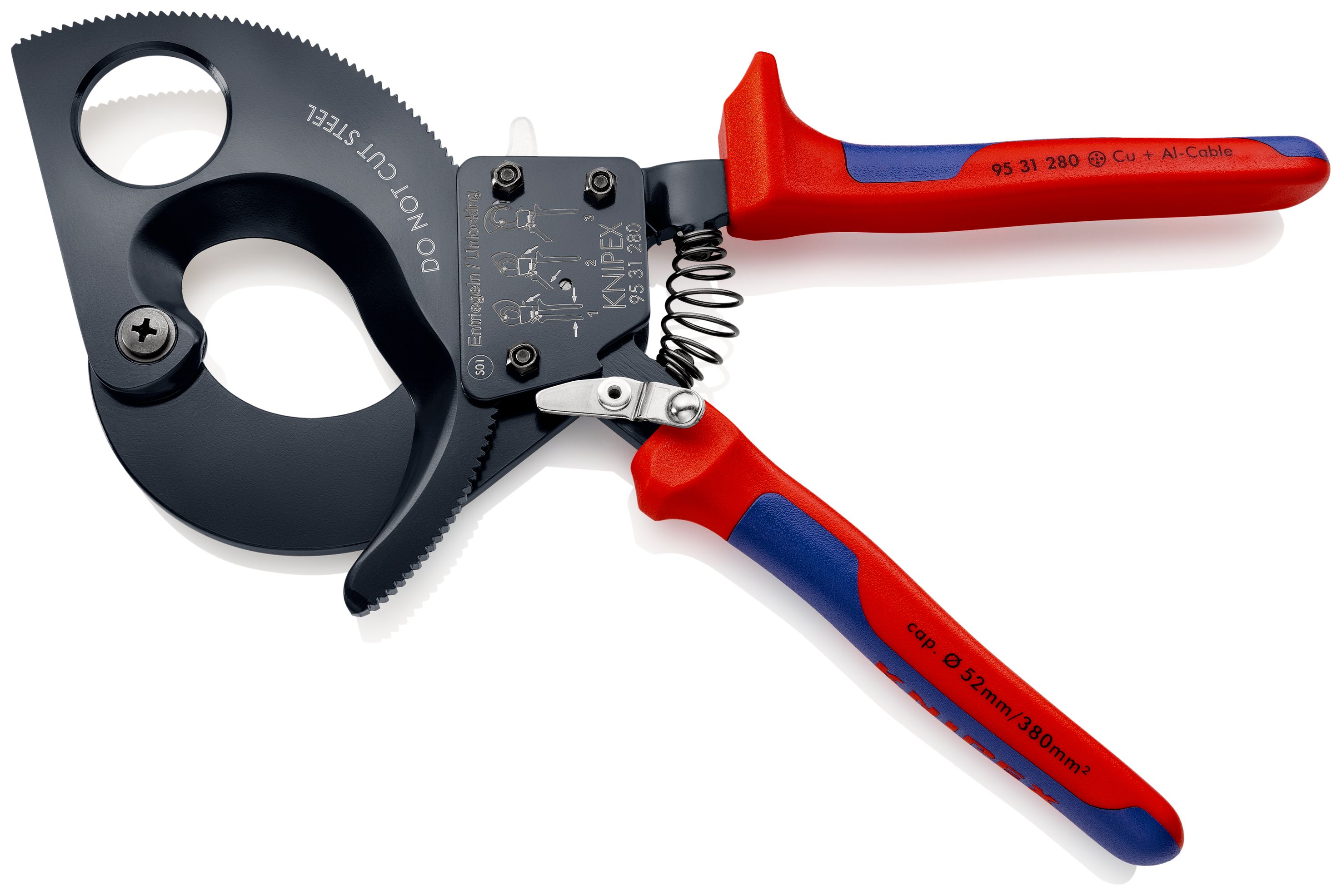 KNIPEX 95 31 280 Kleště na kabely (princip rohatky se západkou) s vícekomponentními rukojeťmi lakováno na černo 280 mm