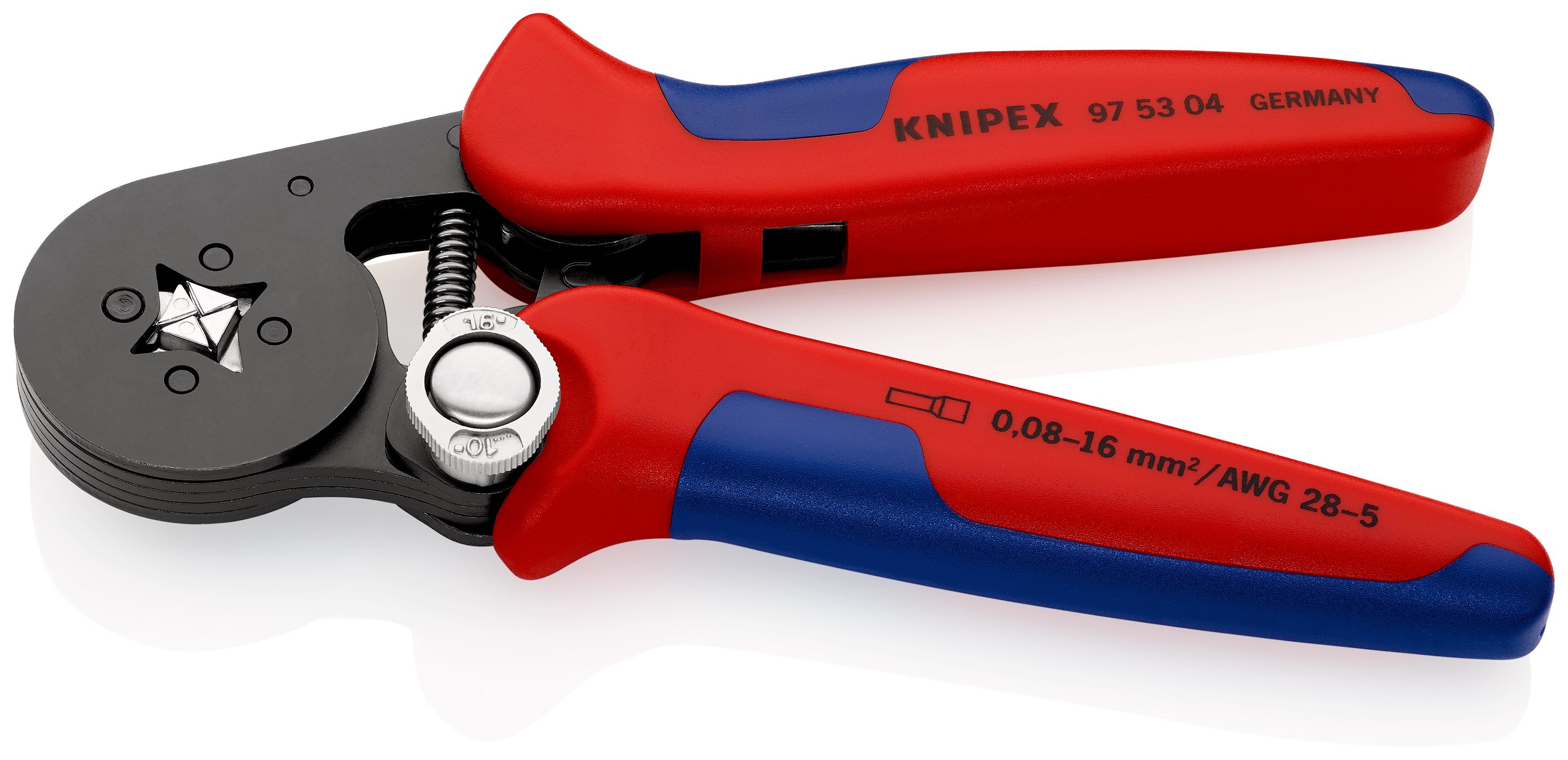KNIPEX 97 53 04 Samonastavitelné kleště pro lisování kabelových koncovek se zaváděním z boku s vícekomponentními rukojeťmi leštěné 180 mm