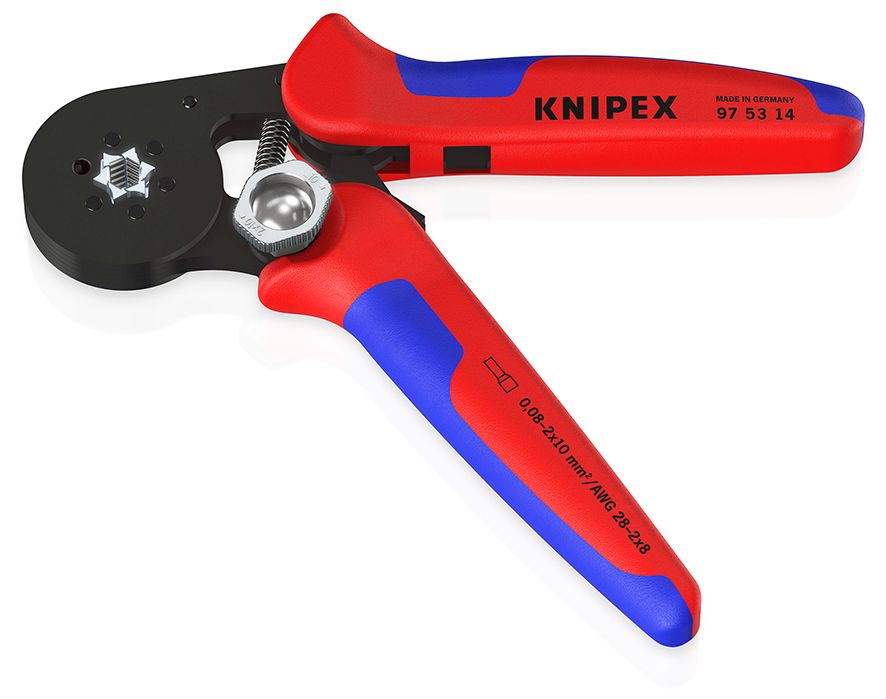 KNIPEX 97 53 14 Samonastavitelné kleště pro lisování kabelových koncovek se zaváděním z boku s vícekomponentními rukojeťmi leštěné 180 mm