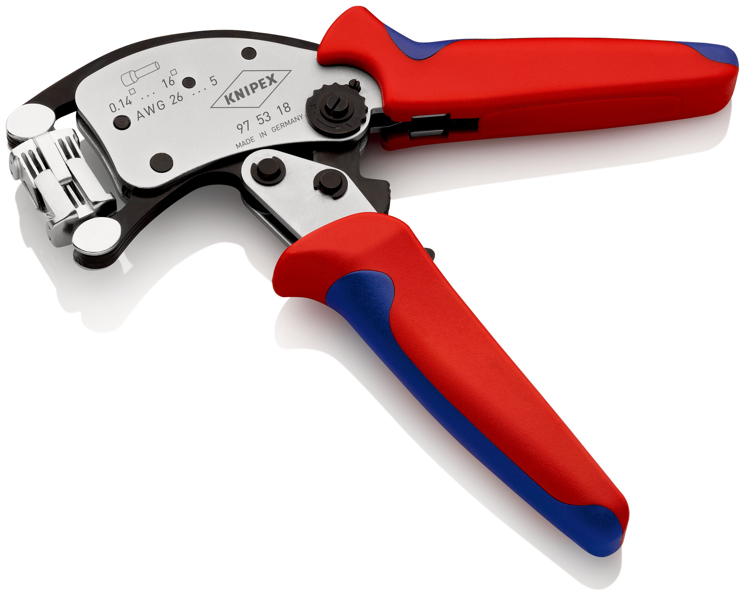 KNIPEX 97 53 18 Twistor16® Samonastavitelné kleště pro lisování kabelových koncovek S otočnou lisovací hlavou s vícekomponentními rukojeťmi chromované 200 mm