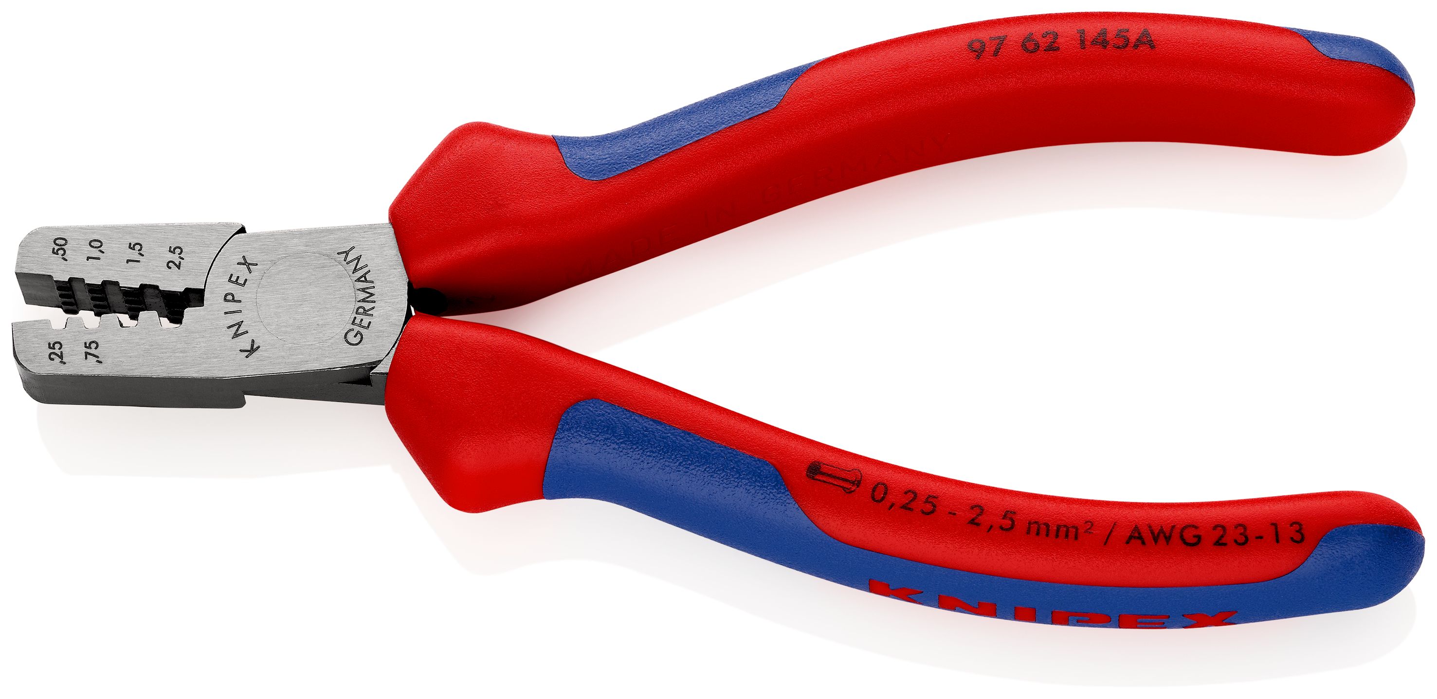 KNIPEX 97 62 145 A Lisovací kleště na koncové dutinky s vícekomponentními rukojeťmi 145 mm