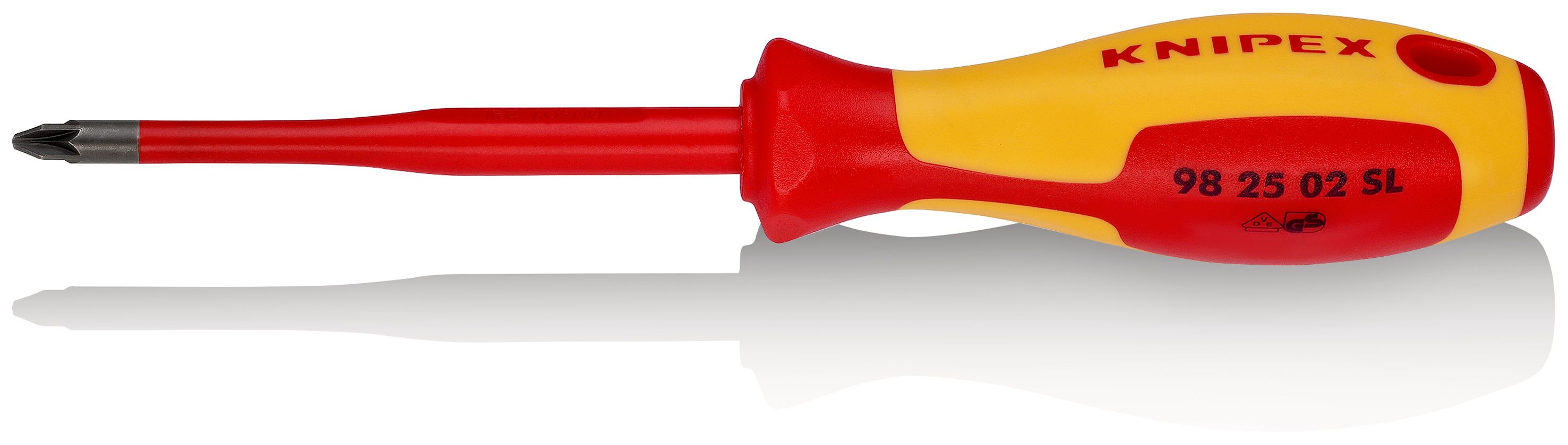 KNIPEX 98 25 02 SL Šroubovák (Slim) na šrouby s křížovou drážkou Pozidriv® izolující vícesložková rukojeť, certifikace VDE leštěné 212 mm