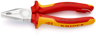 KNIPEX 03 06 180 T Kombinované kleště izolované s vícekomponentními dutinkami, odzkoušeny podle VDE, s integrovaným izolovaným připevňovacím okem pro připevnění pojistky proti upadnutí chromované 180 mm