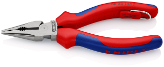 KNIPEX 08 22 145 T Kombinované úzké ploché kleště s vícesložkovými návleky, s integrovaným připevňovacím okem pro připevnění pojistky proti upadnutí atramentované na černo 145 mm