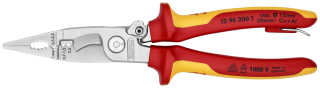 KNIPEX 13 96 200 T Elektroinstalační kleště izolované s vícekomponentními dutinkami, odzkoušeny podle VDE, s integrovaným izolovaným připevňovacím okem pro připevnění pojistky proti upadnutí chromované 200 mm