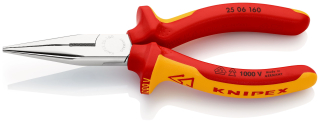 KNIPEX 25 06 160 Půlkulaté kleště s břity (Kleště pro radiotechniku) izolované vícesložkovými návleky, certifikace VDE chromované 160 mm