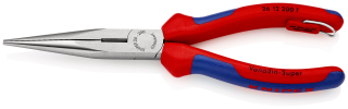 KNIPEX 26 12 200 T Půlkulaté kleště s břity (úzké ploché kleště) s vícesložkovými návleky, s integrovaným připevňovacím okem pro připevnění pojistky proti upadnutí atramentované na černo 200 mm