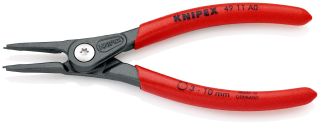 KNIPEX 49 11 A0 Precizní kleště na pojistné kroužky pro vnější kroužky na hřídelích potaženy neklouzavým plastem fosfátováno atramentolem na šedo 140 mm