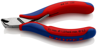 KNIPEX 64 32 120 Čelní štípací kleště pro elektroniku s vícekomponentními rukojeťmi 120 mm